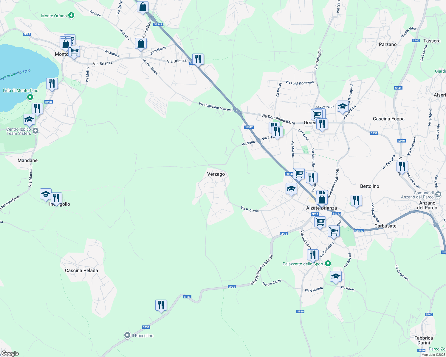 map of restaurants, bars, coffee shops, grocery stores, and more near 22 Via Risorgimento in Verzago