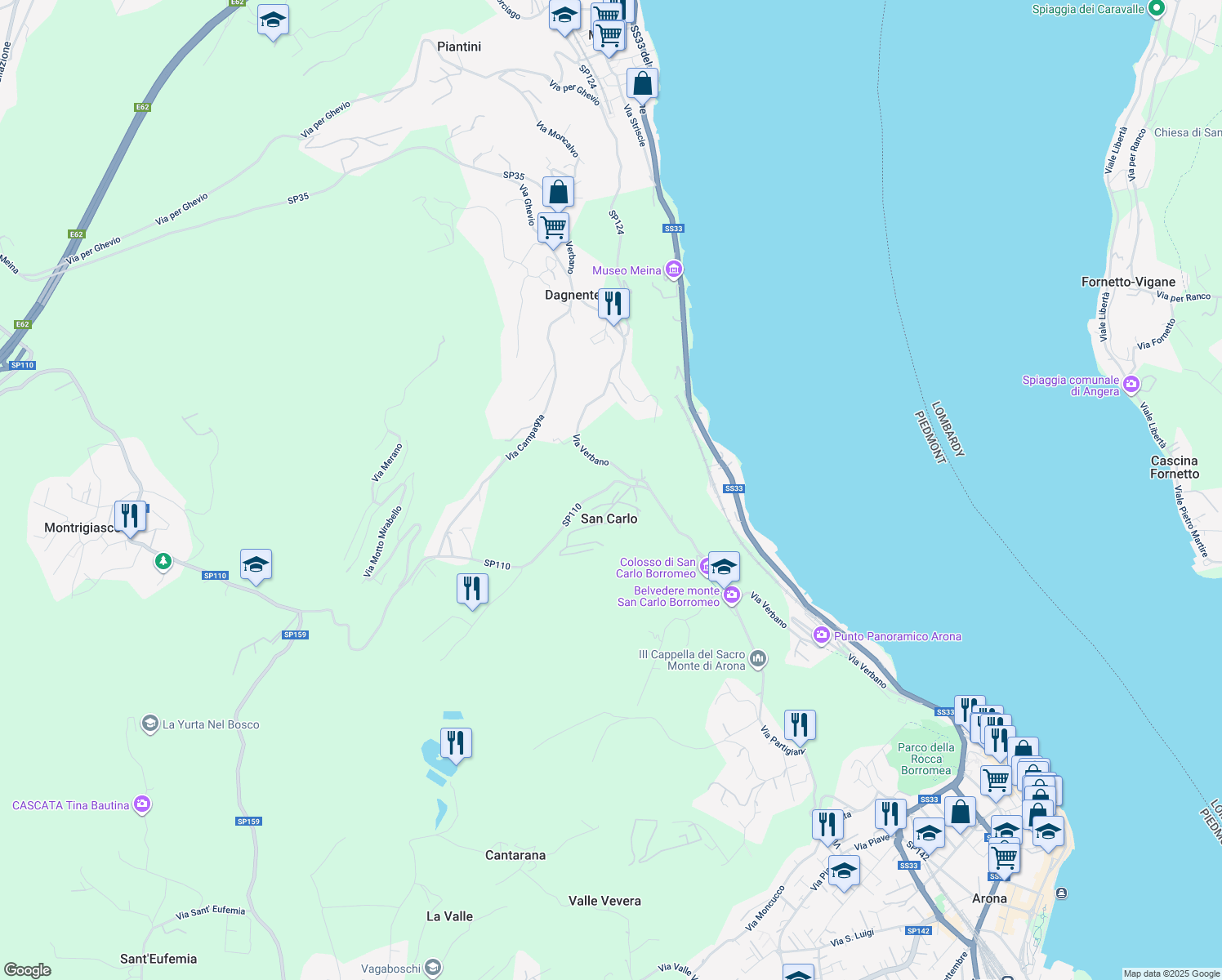map of restaurants, bars, coffee shops, grocery stores, and more near 5 Via Vergante in San Carlo