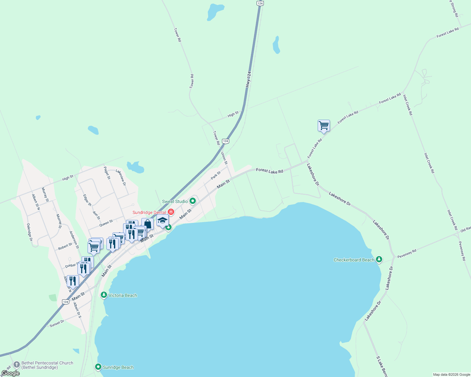 map of restaurants, bars, coffee shops, grocery stores, and more near 56 Union Street in Sundridge