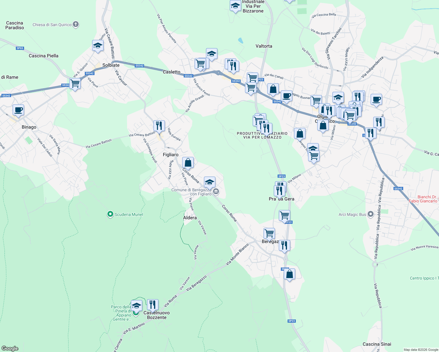 map of restaurants, bars, coffee shops, grocery stores, and more near 9 Via Ronchetto in Provincia di Como