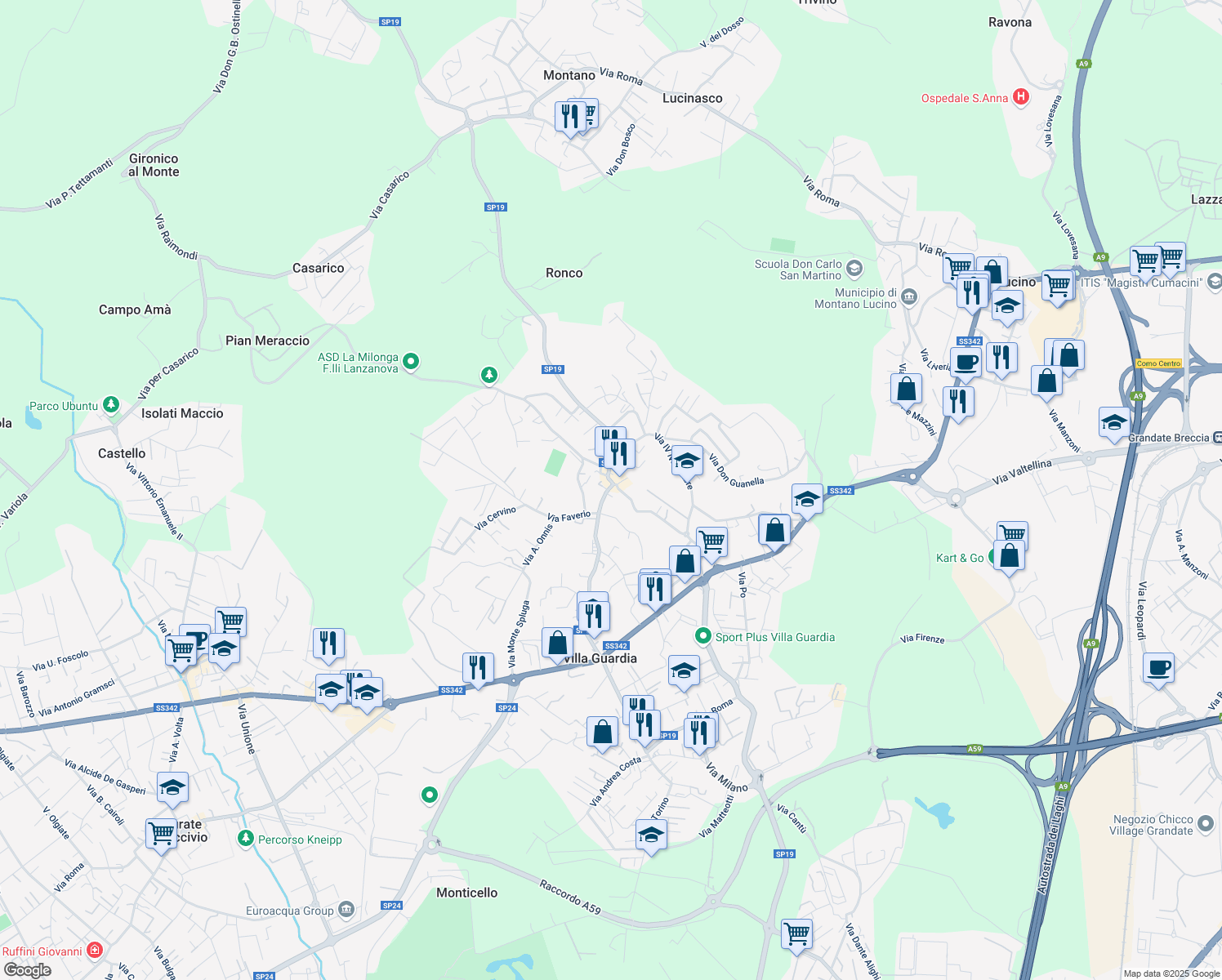 map of restaurants, bars, coffee shops, grocery stores, and more near 17 Via Frangi in Villa Guardia