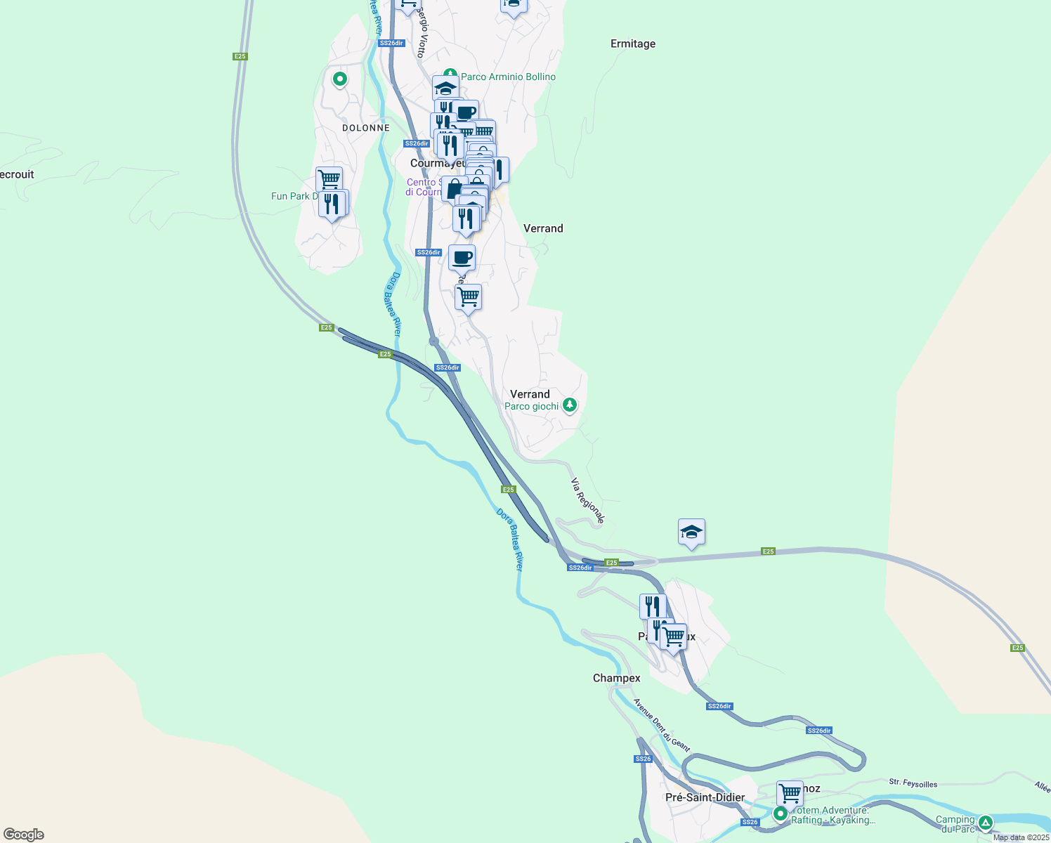 map of restaurants, bars, coffee shops, grocery stores, and more near 7 Route de Verrand in Verrand
