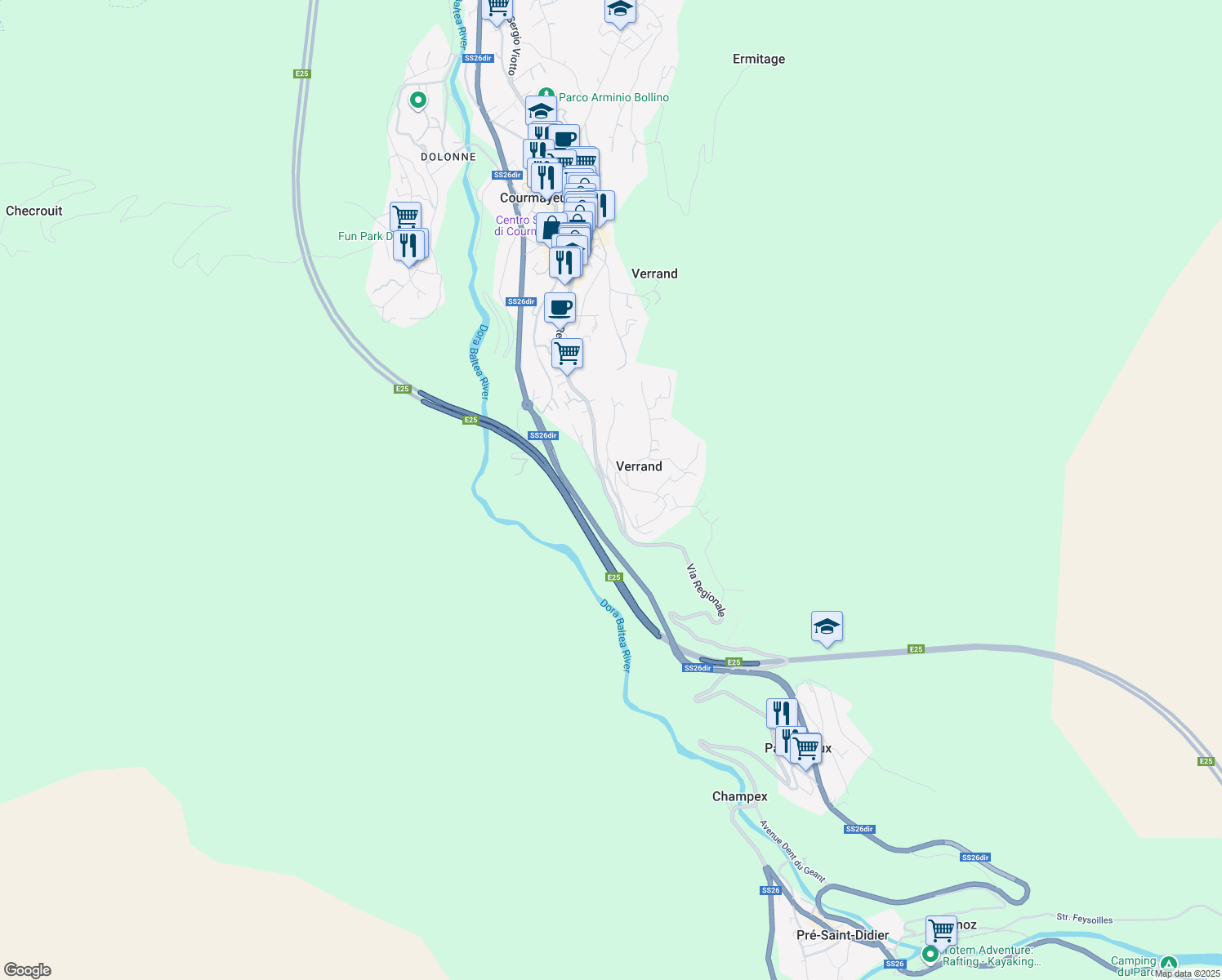 map of restaurants, bars, coffee shops, grocery stores, and more near 6 Route de Verrand in Verrand