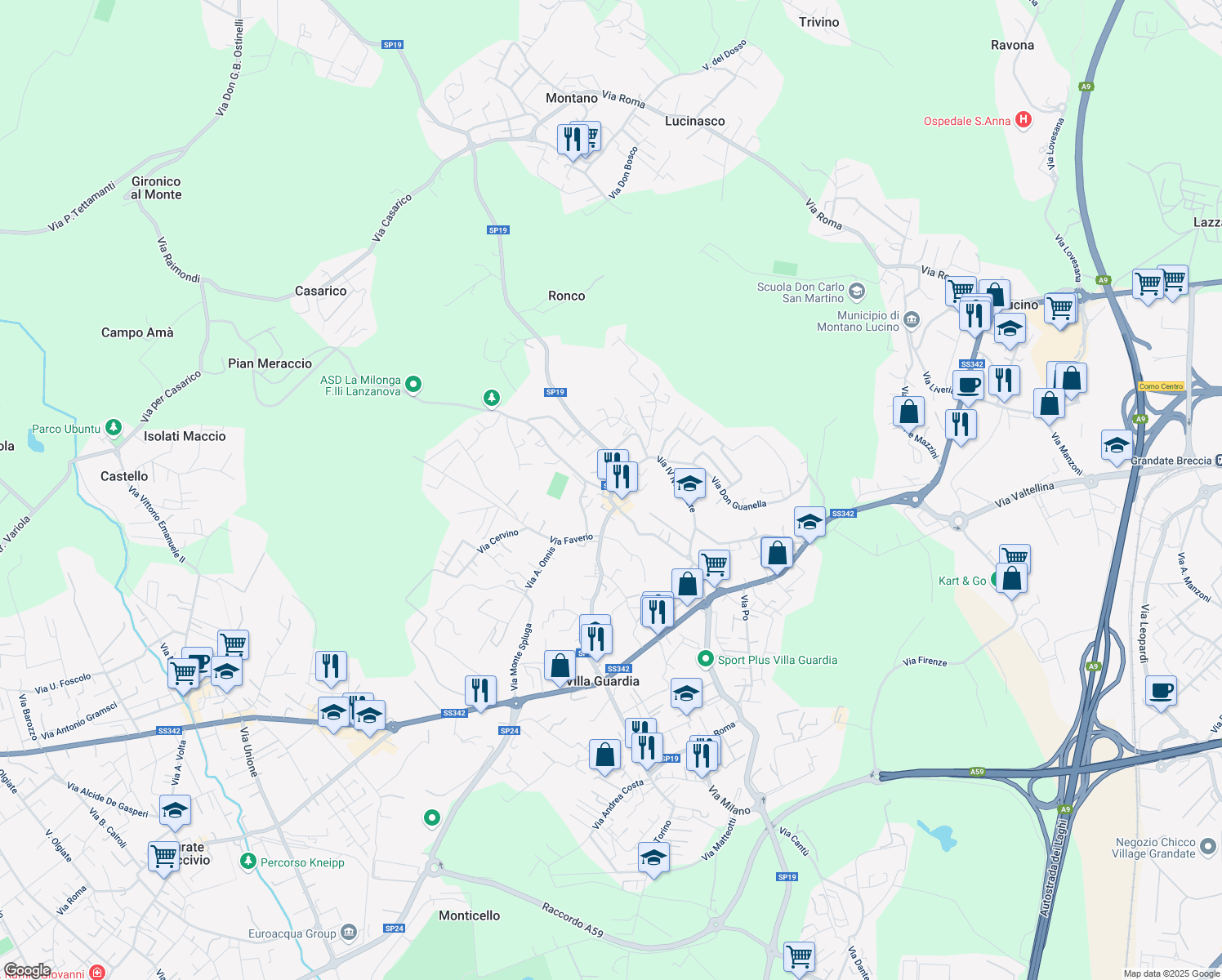 map of restaurants, bars, coffee shops, grocery stores, and more near 17 Via Frangi in Villa Guardia