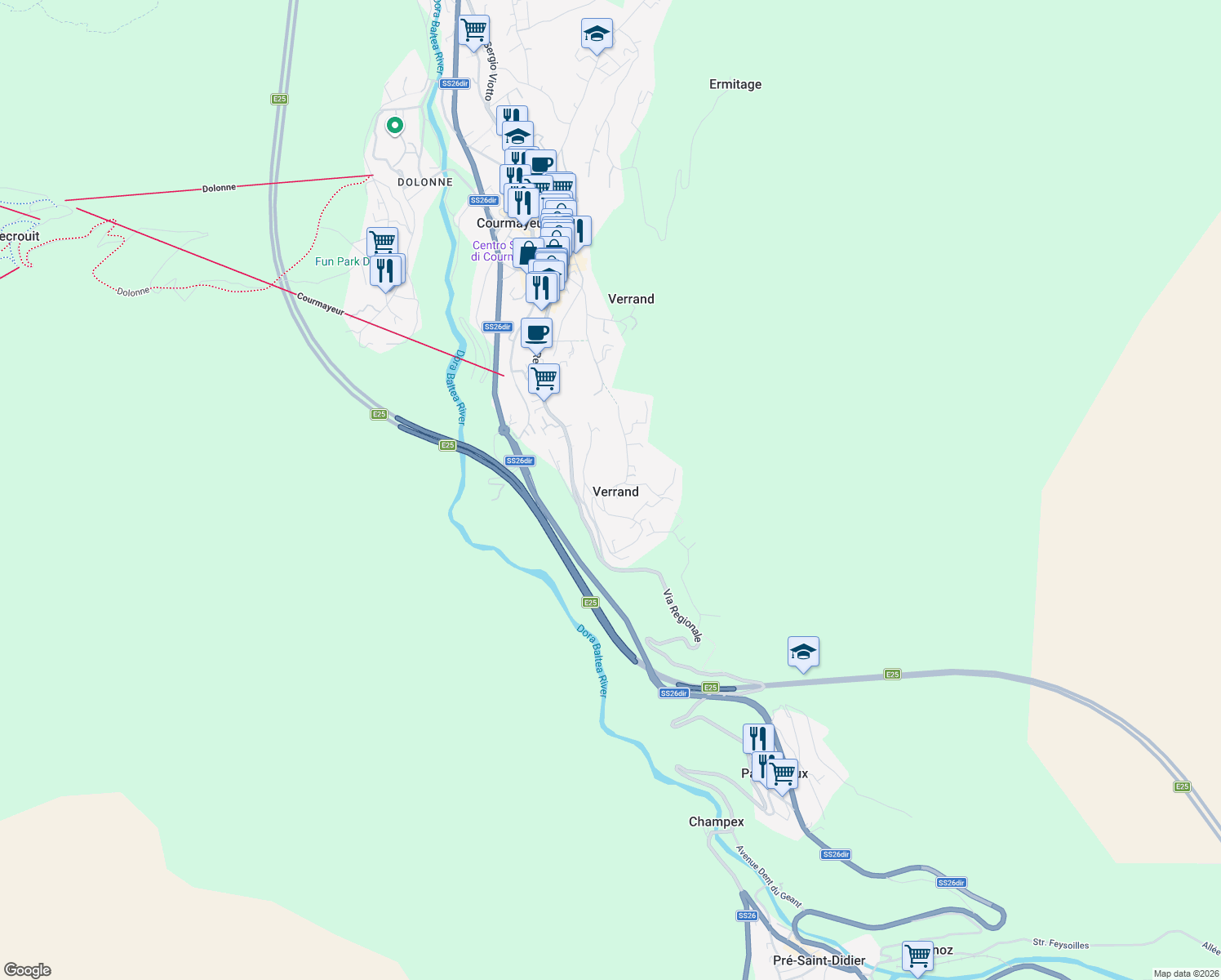 map of restaurants, bars, coffee shops, grocery stores, and more near 16 Route de Verrand in Verrand