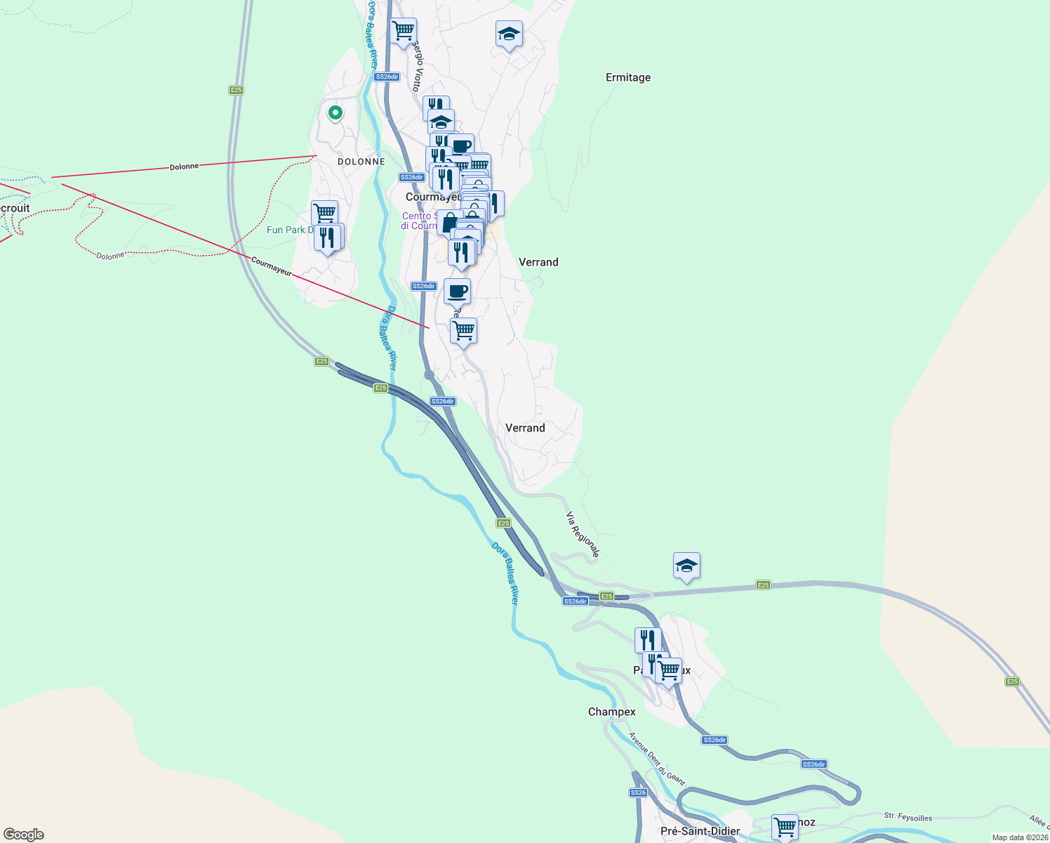 map of restaurants, bars, coffee shops, grocery stores, and more near 16 Route de Verrand in Verrand