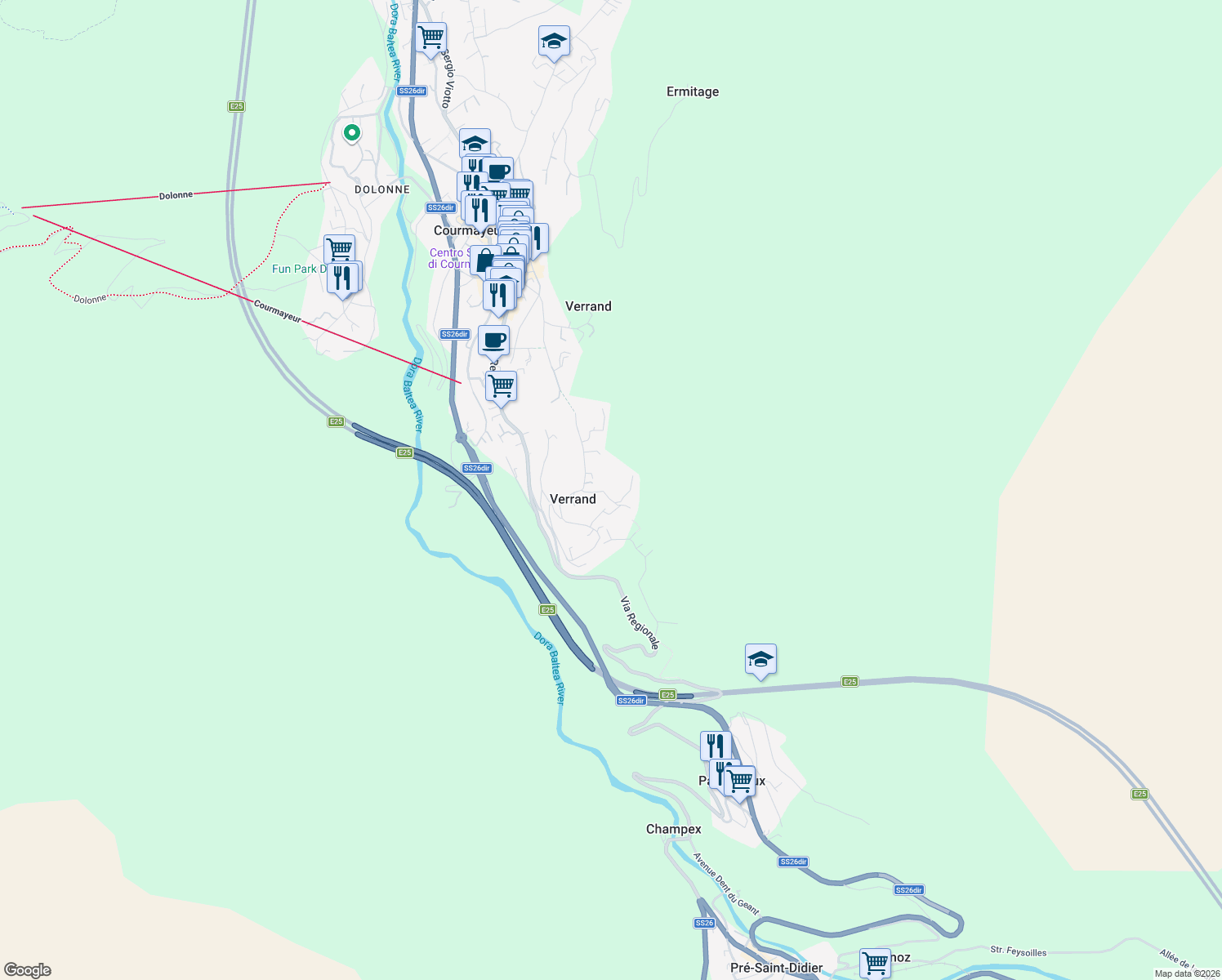 map of restaurants, bars, coffee shops, grocery stores, and more near 2 Route de Verrand in Verrand