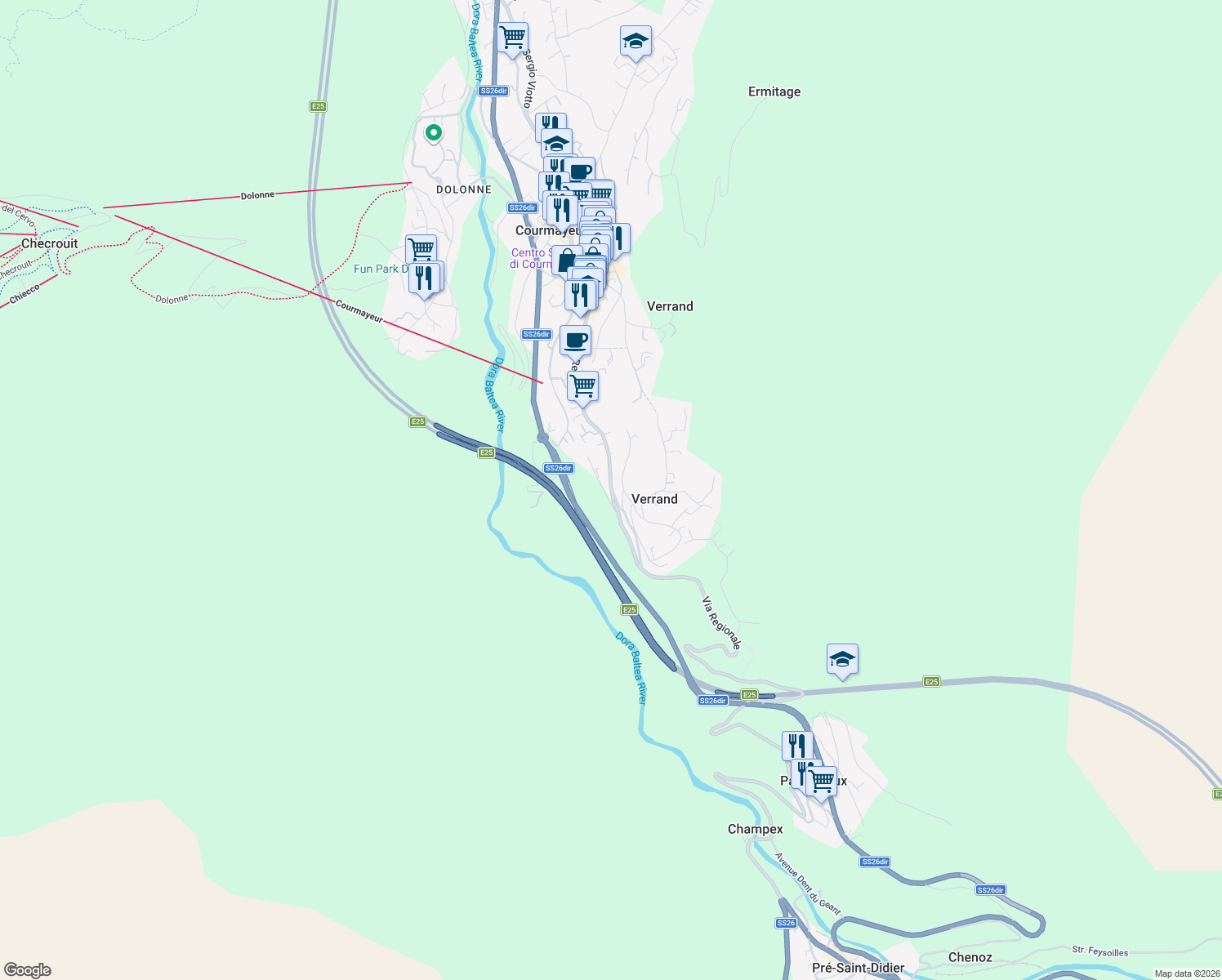 map of restaurants, bars, coffee shops, grocery stores, and more near 81 Via Regionale in Verrand