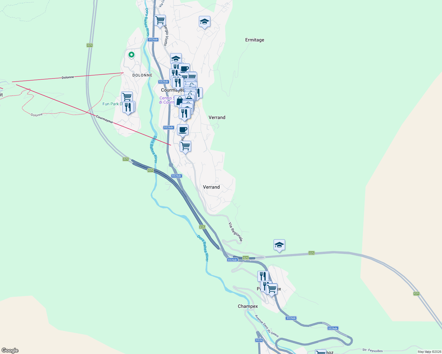map of restaurants, bars, coffee shops, grocery stores, and more near 2 Route de Verrand in Verrand