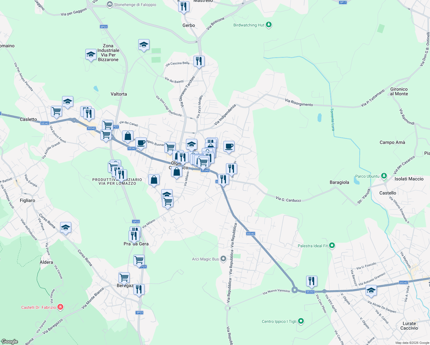 map of restaurants, bars, coffee shops, grocery stores, and more near 1 Via G. Carducci in Olgiate Comasco