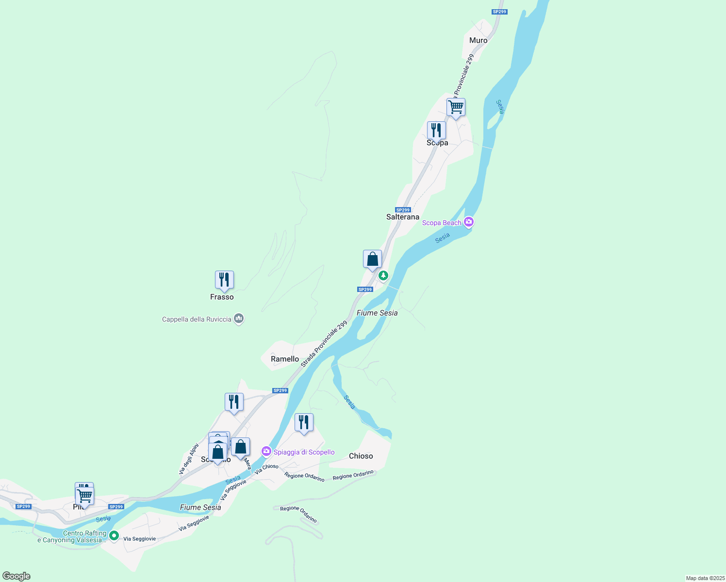 map of restaurants, bars, coffee shops, grocery stores, and more near 132 Strada Provinciale 299 in Provincia di Vercelli