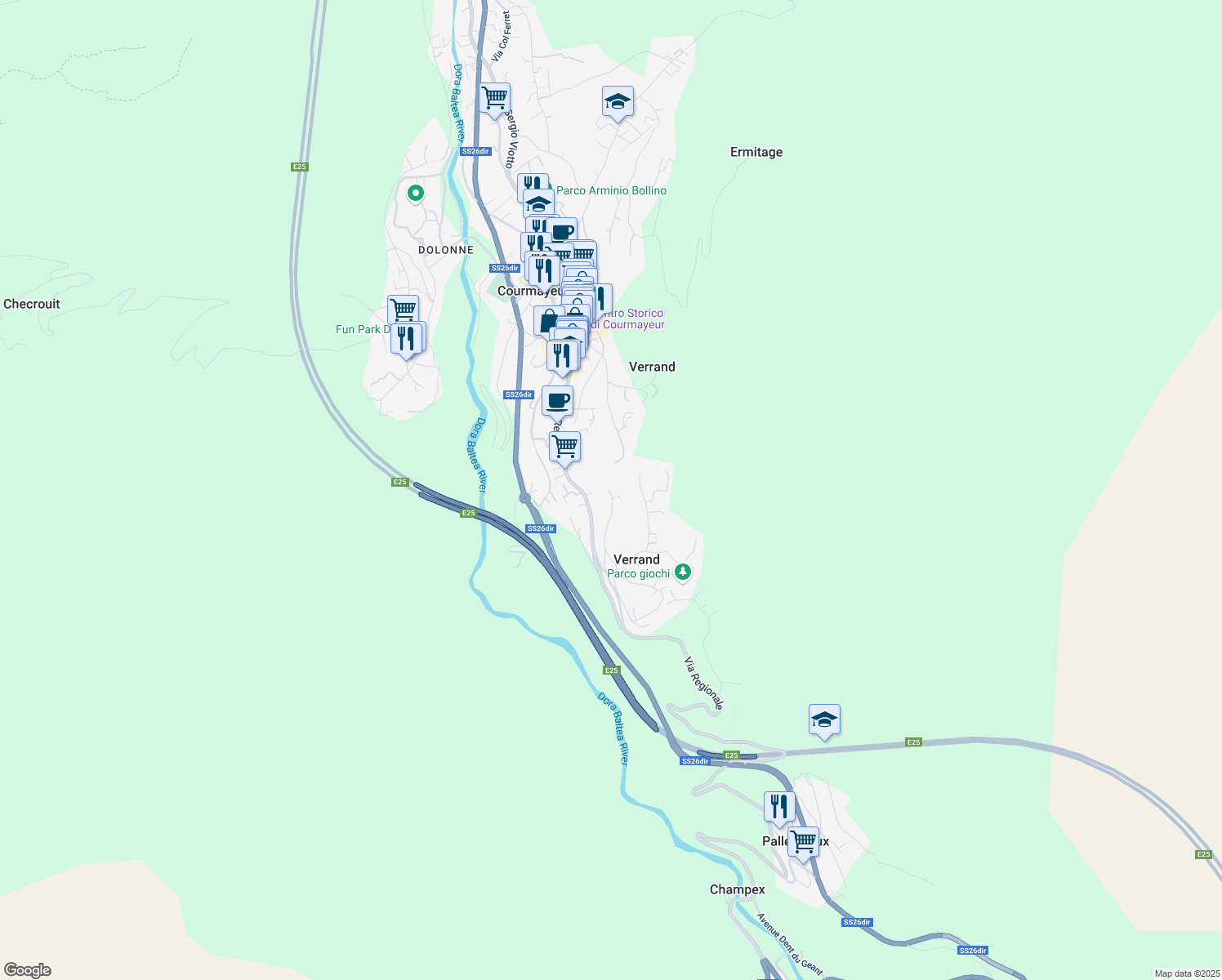 map of restaurants, bars, coffee shops, grocery stores, and more near 23 Rue de Verrand in Verrand