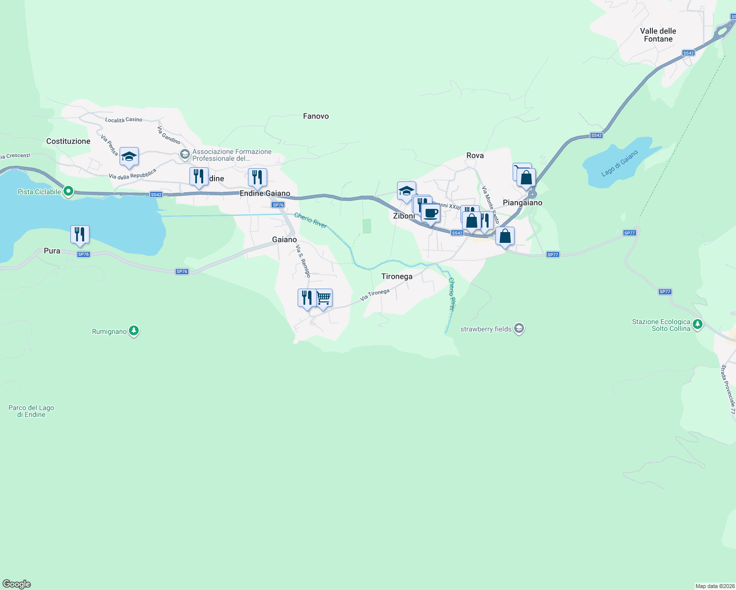 map of restaurants, bars, coffee shops, grocery stores, and more near 11-12 Via Tironega in Bergamo