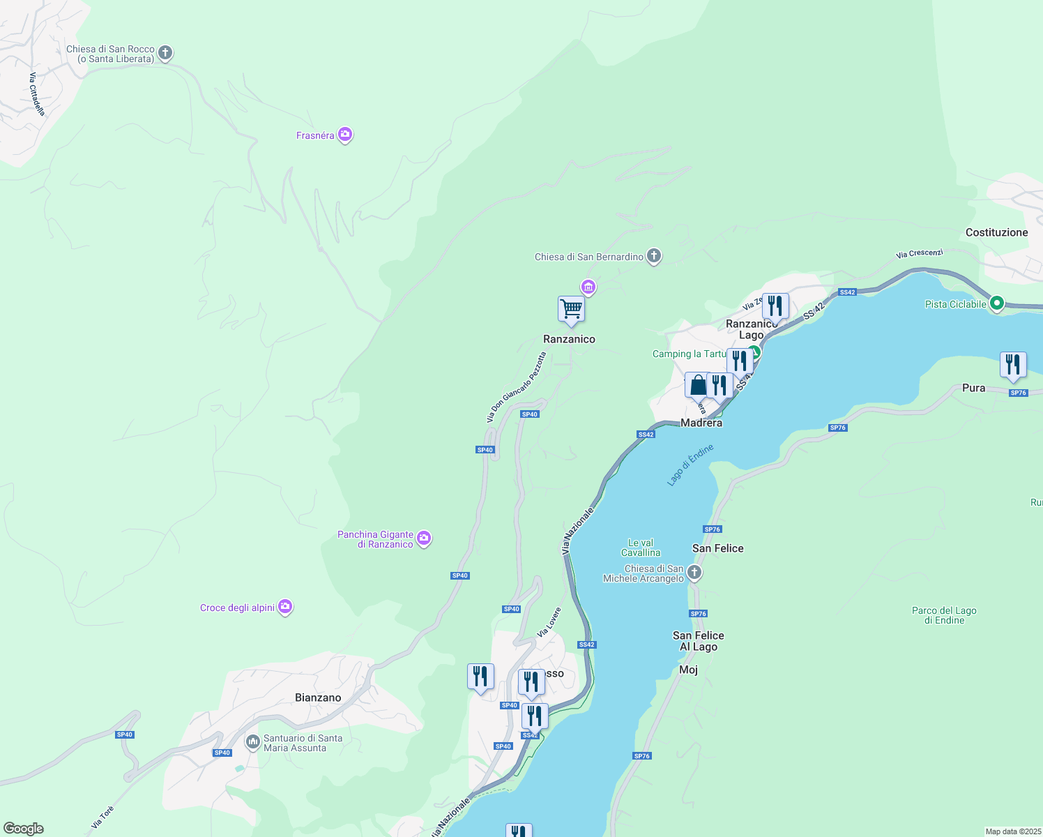 map of restaurants, bars, coffee shops, grocery stores, and more near 508 Via Bergamo in Ranzanico