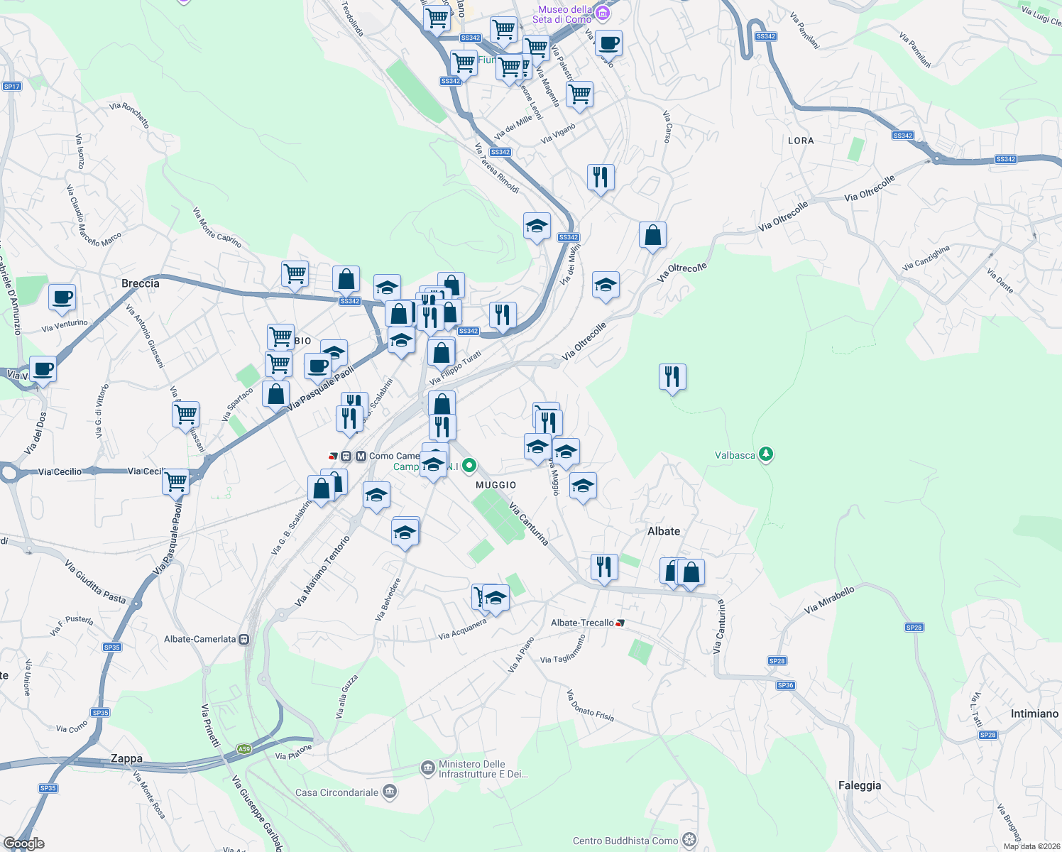map of restaurants, bars, coffee shops, grocery stores, and more near 11 Via Manlio Rho in Como