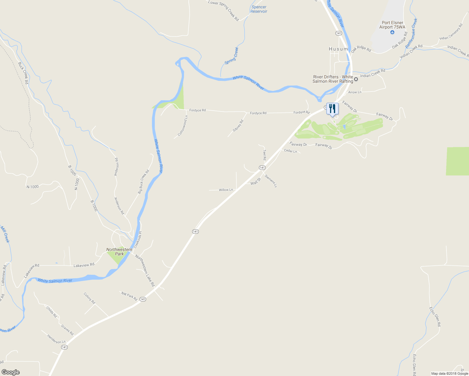 map of restaurants, bars, coffee shops, grocery stores, and more near 3 Carnine Road in White Salmon