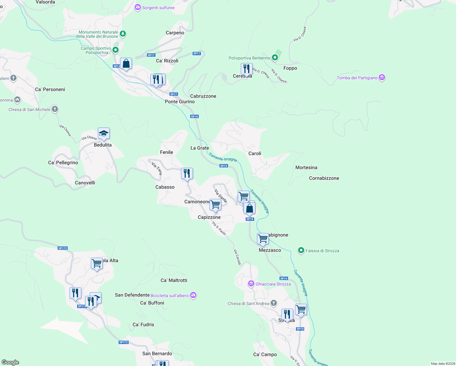 map of restaurants, bars, coffee shops, grocery stores, and more near 35 Via IV Novembre in Camoneone