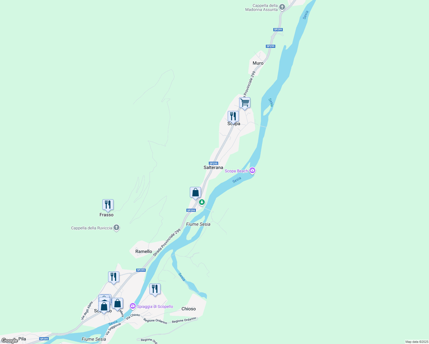map of restaurants, bars, coffee shops, grocery stores, and more near 87 Via Monte Rosa in Salterana