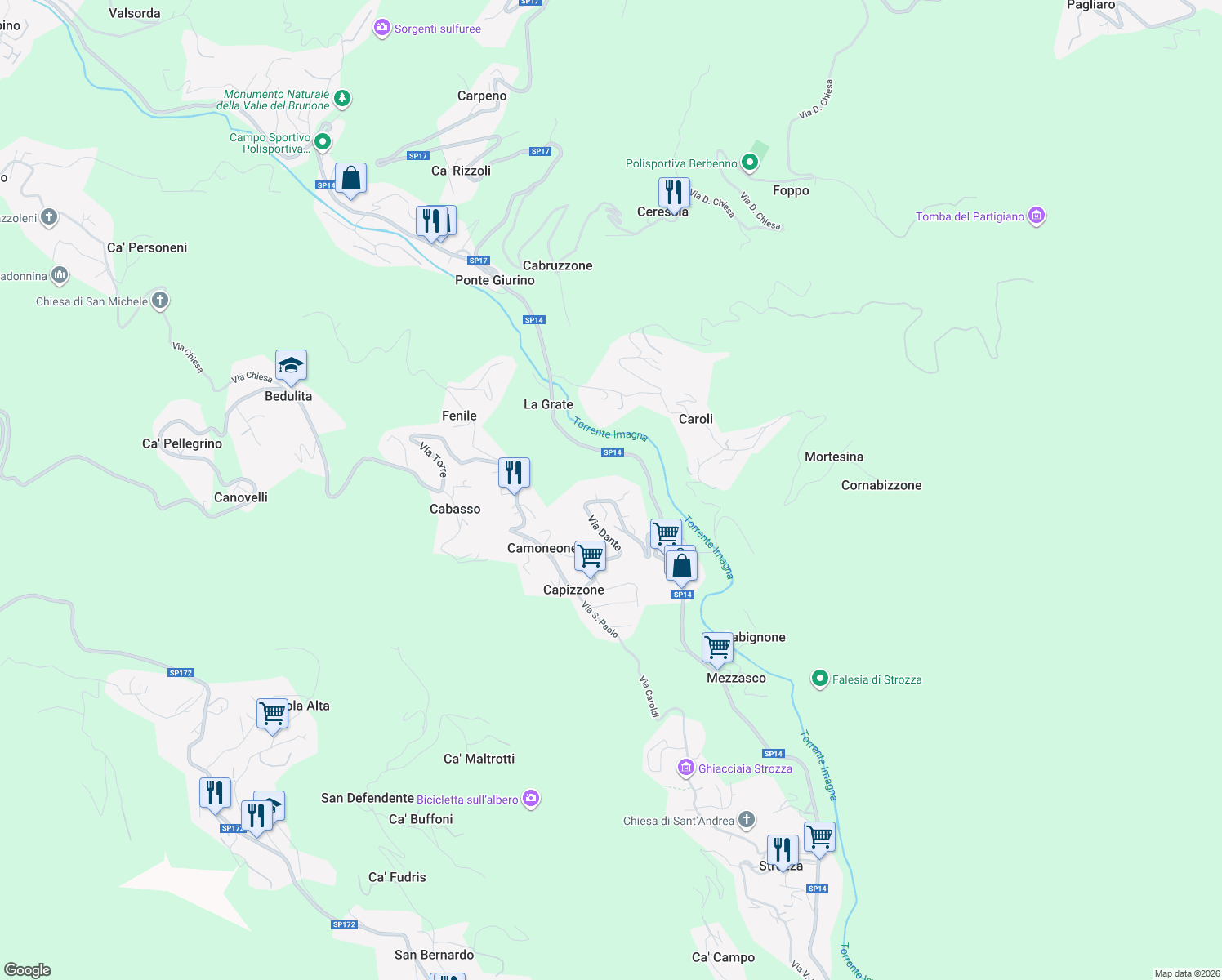 map of restaurants, bars, coffee shops, grocery stores, and more near 35 Via IV Novembre in Camoneone