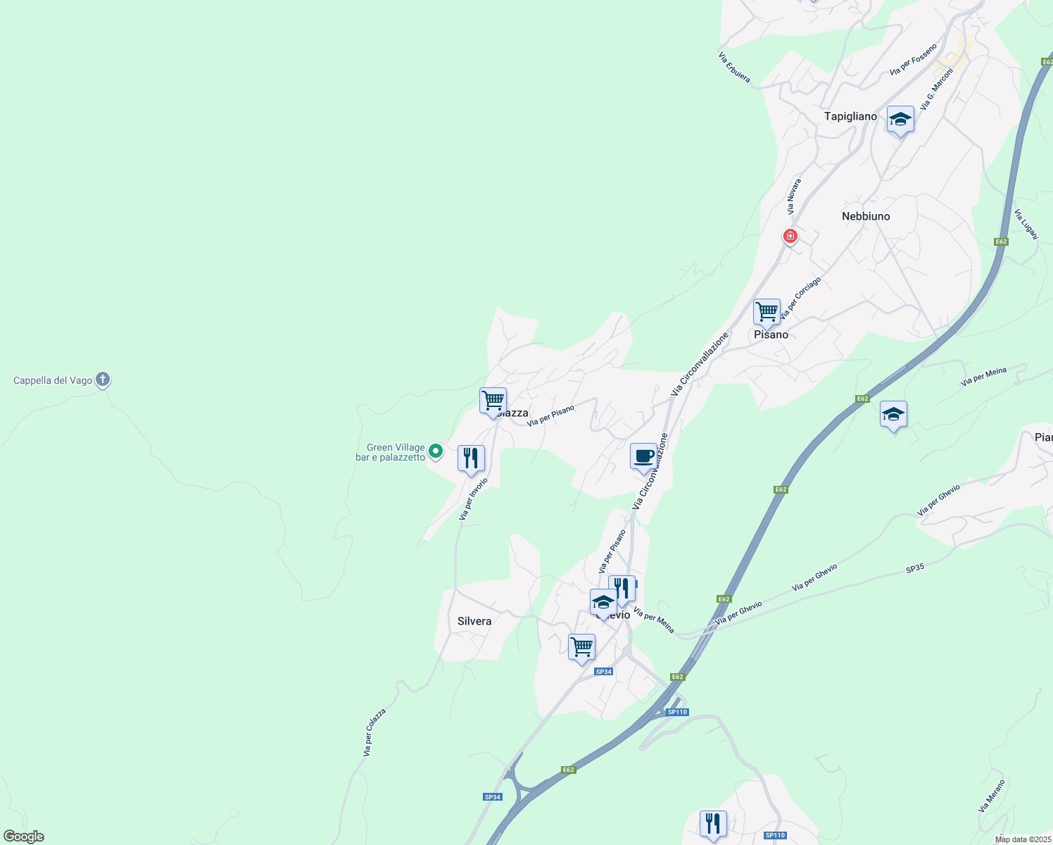 map of restaurants, bars, coffee shops, grocery stores, and more near 1 Via per Pisano in Colazza