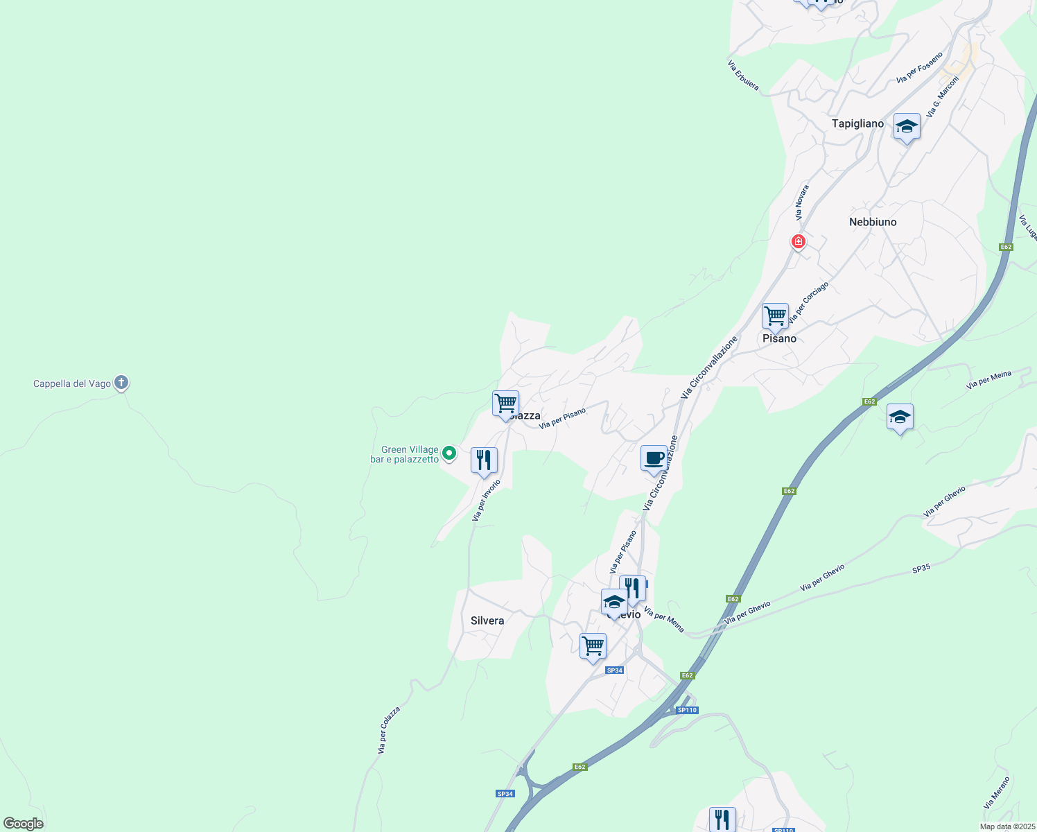 map of restaurants, bars, coffee shops, grocery stores, and more near 1 Via per Pisano in Colazza