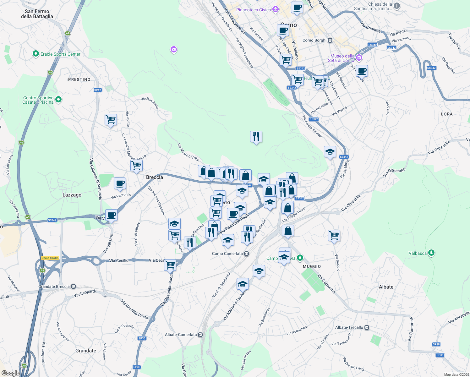map of restaurants, bars, coffee shops, grocery stores, and more near 6 Via Alebbio in Como