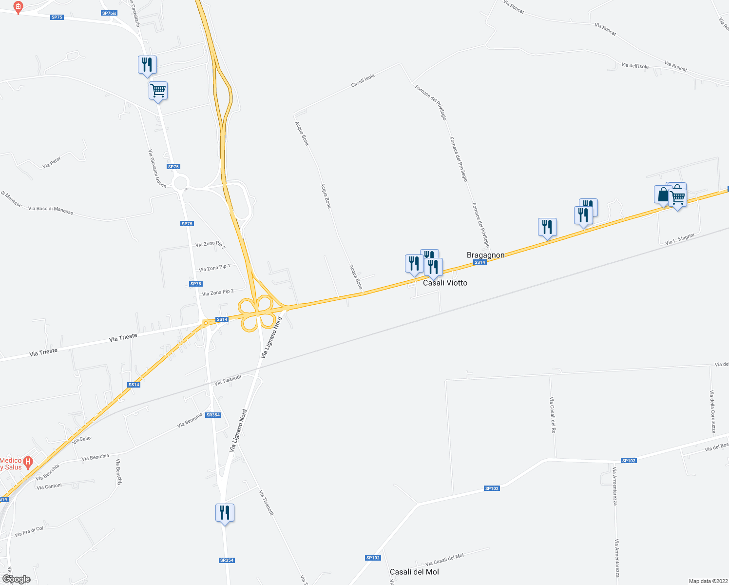 map of restaurants, bars, coffee shops, grocery stores, and more near 7 Acqua Bona in Provincia di Udine