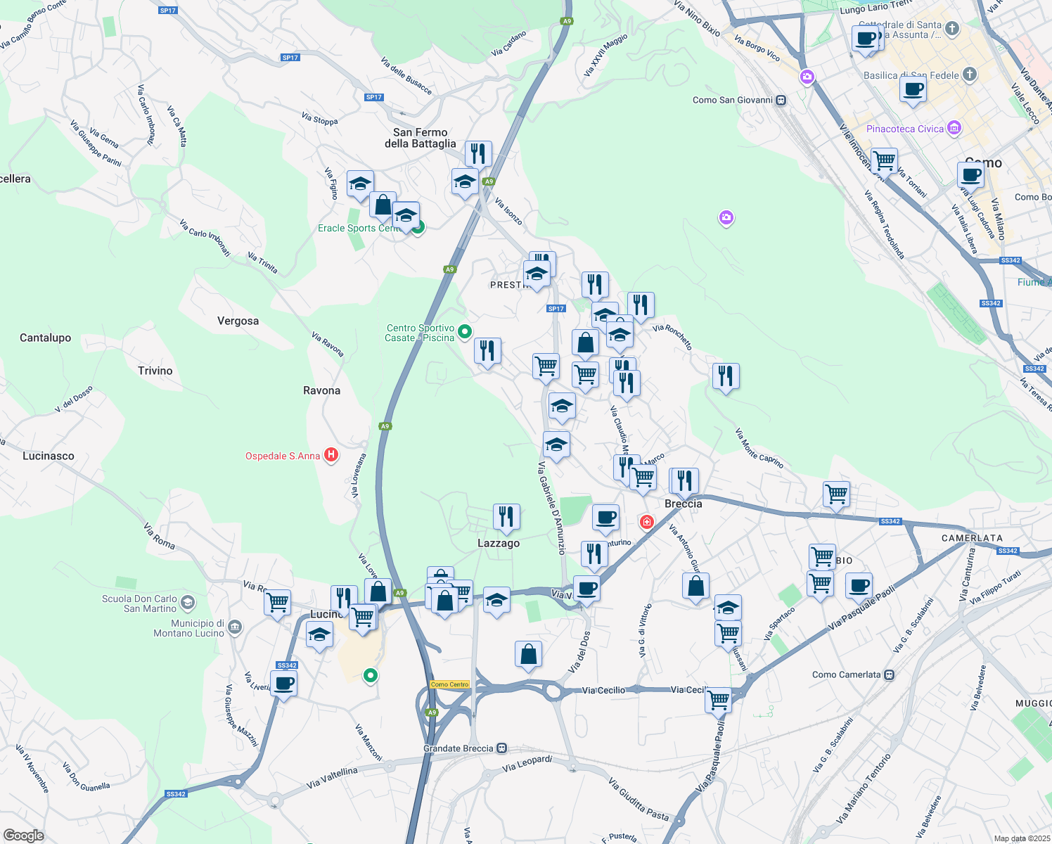 map of restaurants, bars, coffee shops, grocery stores, and more near 5 Via Masaccio in Como