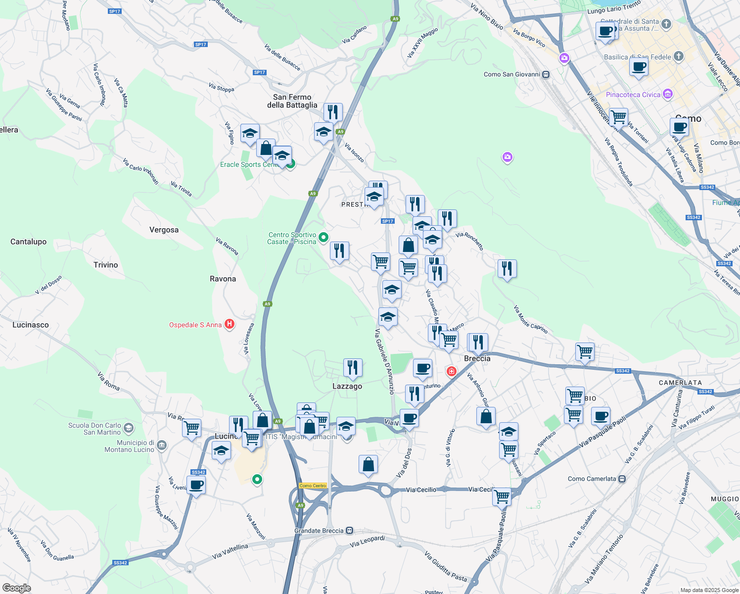 map of restaurants, bars, coffee shops, grocery stores, and more near 5 Via Masaccio in Como