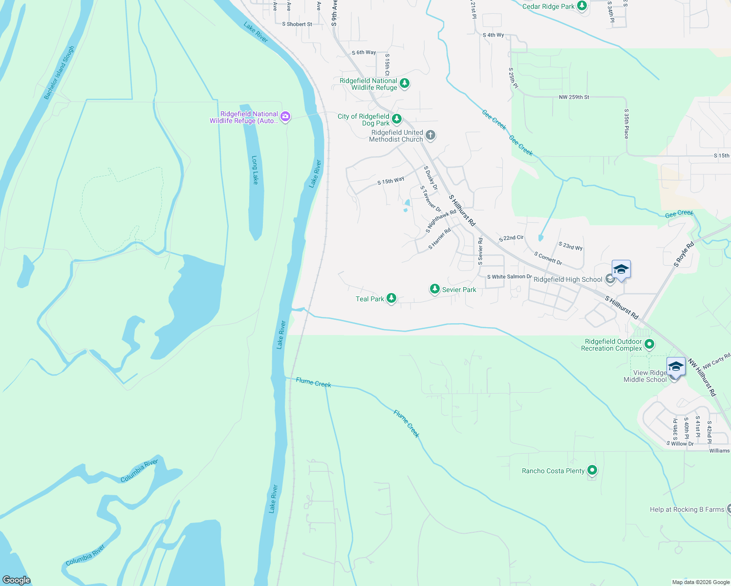 map of restaurants, bars, coffee shops, grocery stores, and more near 2602 South 11th Court in Ridgefield