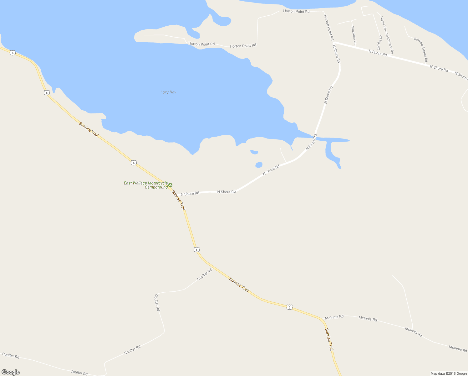map of restaurants, bars, coffee shops, grocery stores, and more near 129 North Shore Road in East Wallace