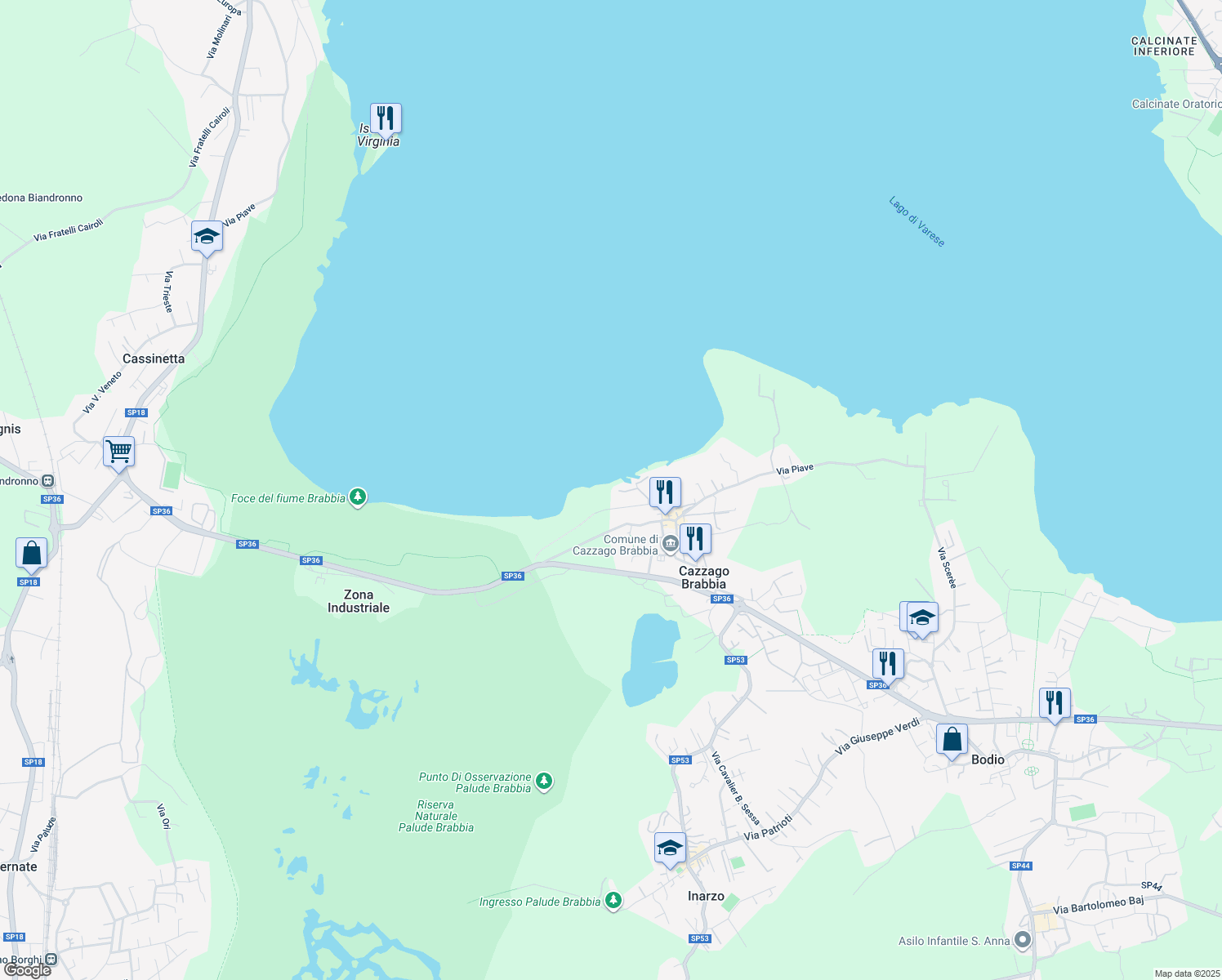 map of restaurants, bars, coffee shops, grocery stores, and more near in Province of Varese