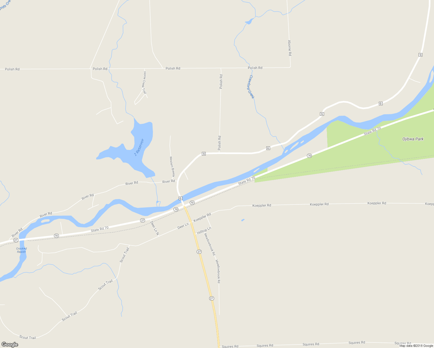 map of restaurants, bars, coffee shops, grocery stores, and more near 4590 County Highway G in Ojibwa