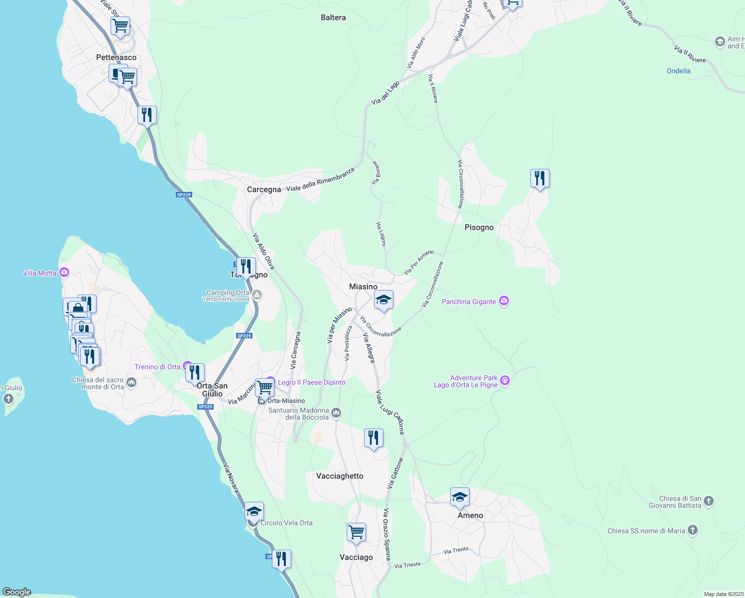 map of restaurants, bars, coffee shops, grocery stores, and more near 5 Piazza Beltrami in Miasino