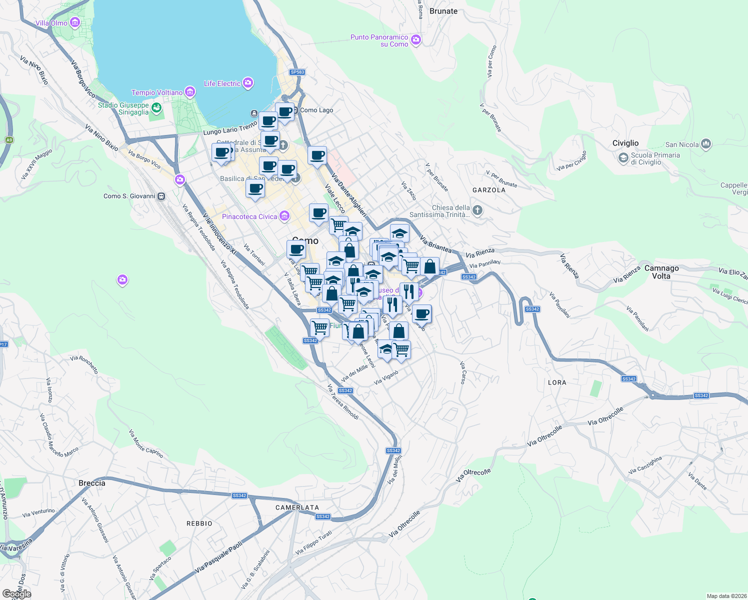 map of restaurants, bars, coffee shops, grocery stores, and more near 44-46 Via Moro Aldo in Como