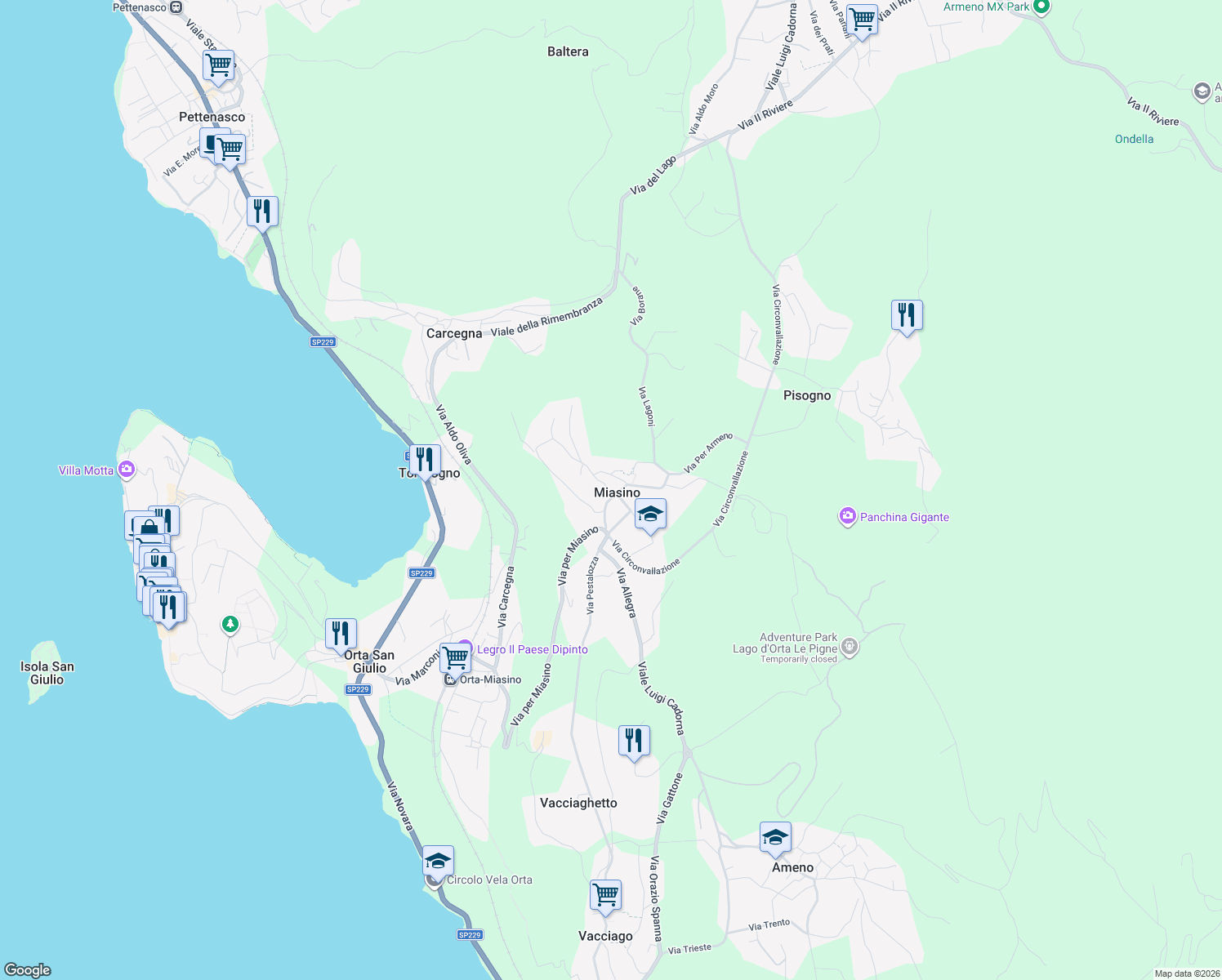 map of restaurants, bars, coffee shops, grocery stores, and more near in Miasino