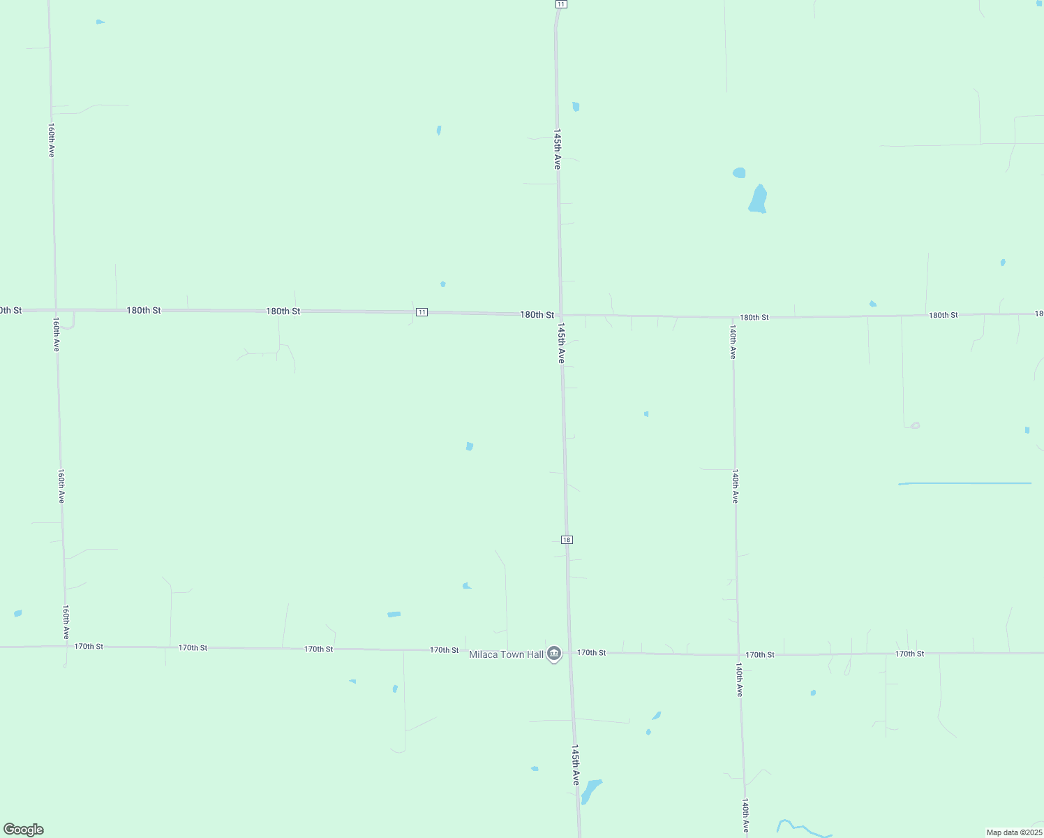 map of restaurants, bars, coffee shops, grocery stores, and more near 17529 145th Avenue in Milaca