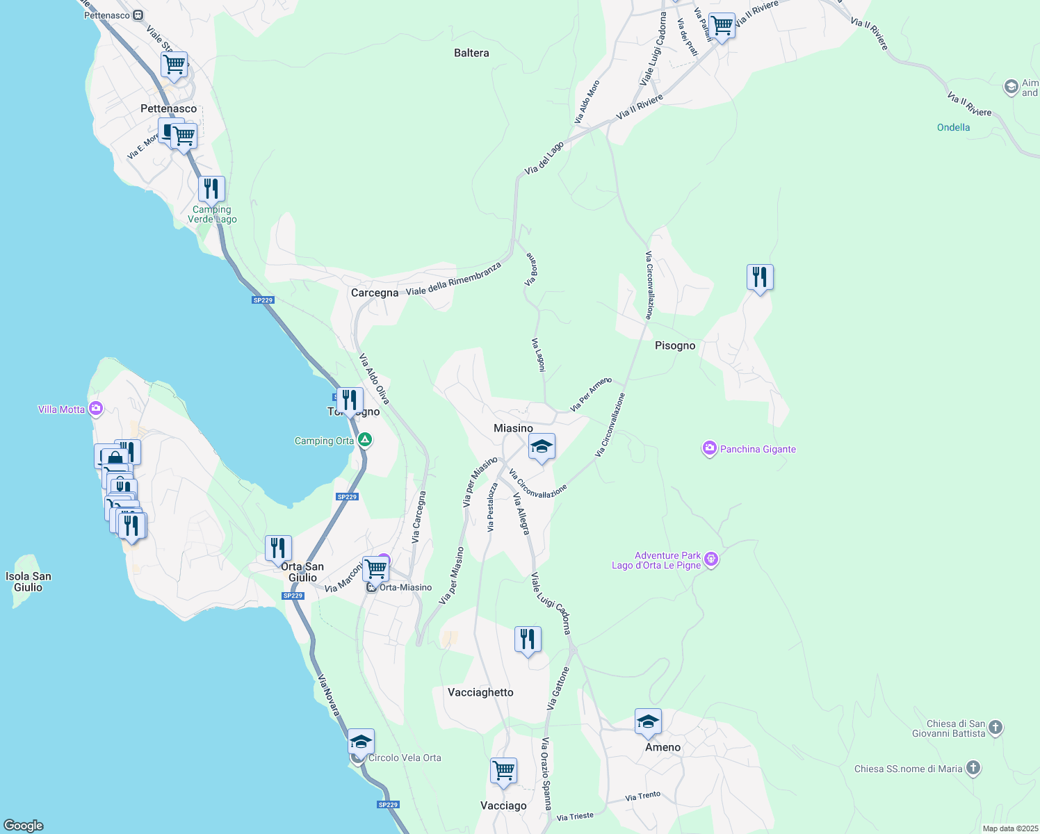 map of restaurants, bars, coffee shops, grocery stores, and more near 5 Piazza Beltrami in Miasino