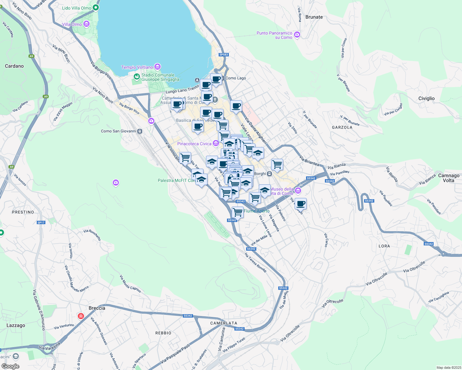 map of restaurants, bars, coffee shops, grocery stores, and more near 23 Via Luigi Cadorna in Como
