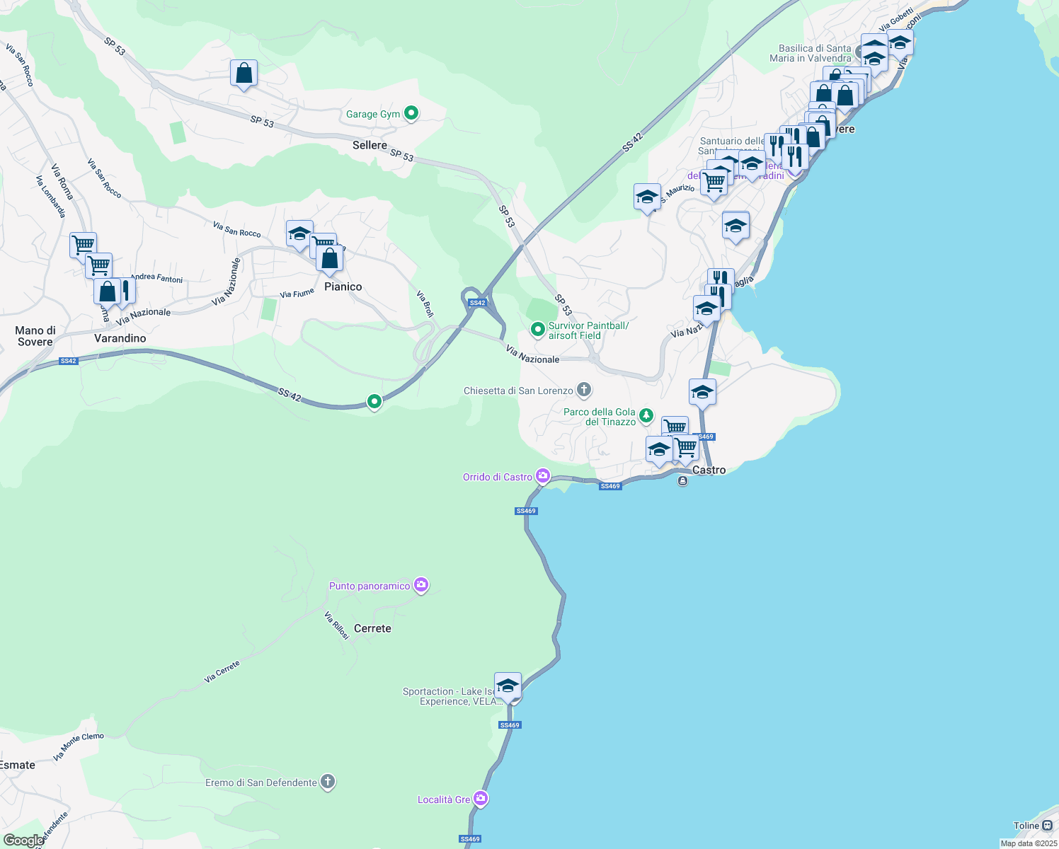 map of restaurants, bars, coffee shops, grocery stores, and more near 1 Via Coletto in Castro