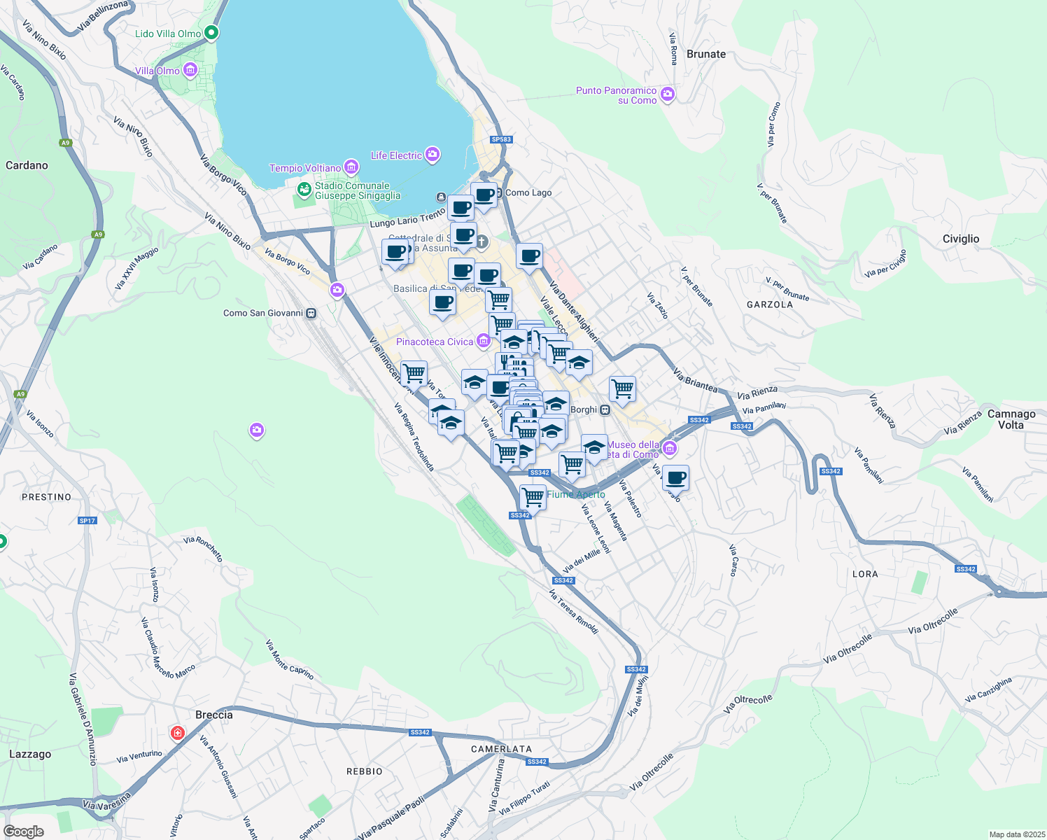 map of restaurants, bars, coffee shops, grocery stores, and more near 23 Via Luigi Cadorna in Como