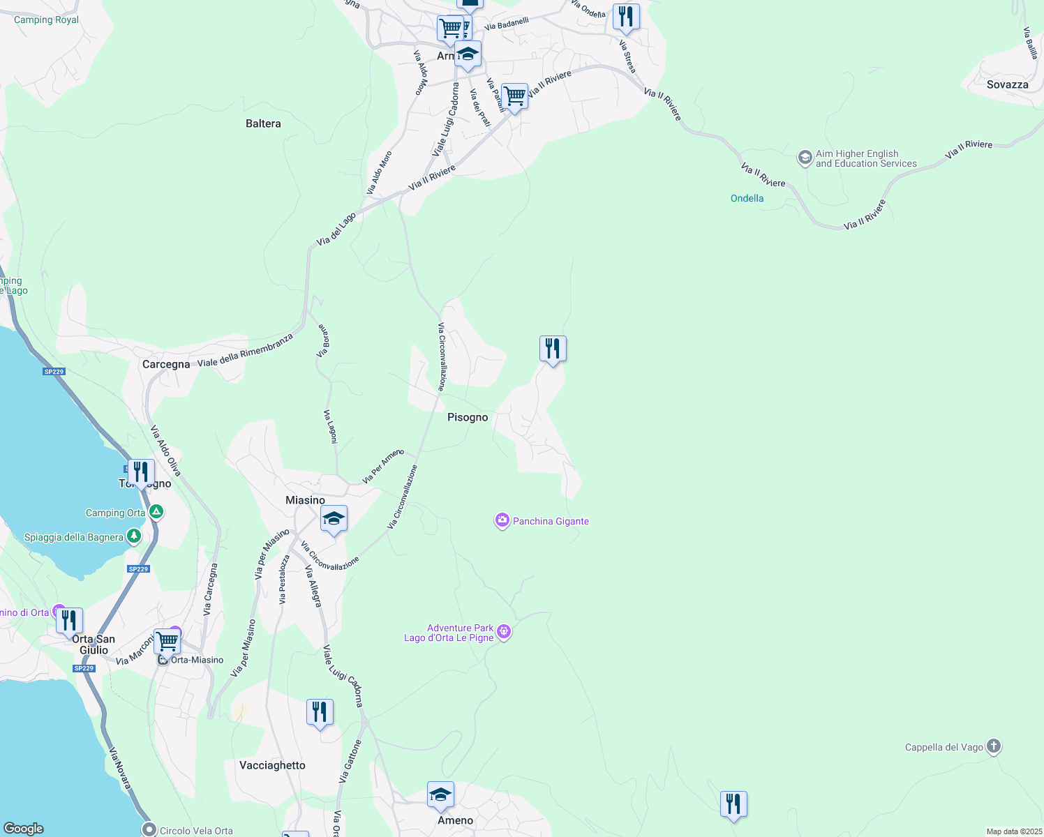 map of restaurants, bars, coffee shops, grocery stores, and more near Via Costaccia in Provincia di Novara