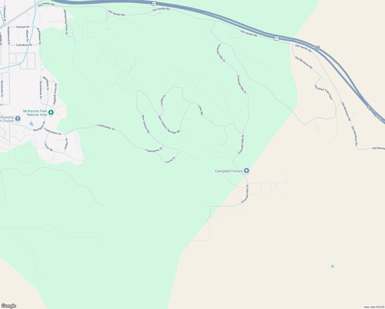 map of restaurants, bars, coffee shops, grocery stores, and more near 4751 Box Canyon Road in Billings