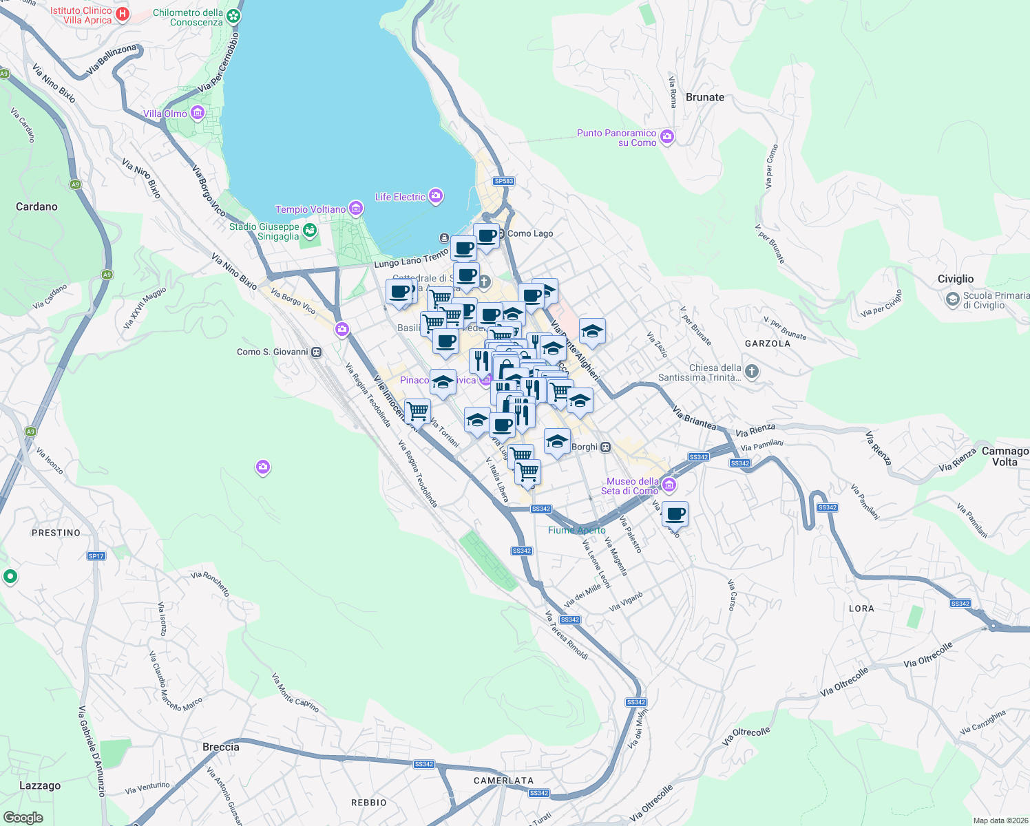 map of restaurants, bars, coffee shops, grocery stores, and more near in Como