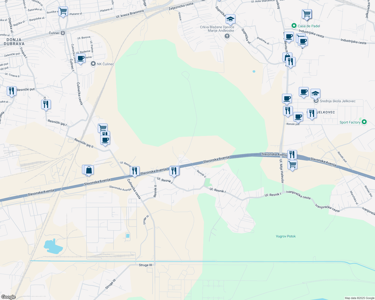 map of restaurants, bars, coffee shops, grocery stores, and more near in Zagreb