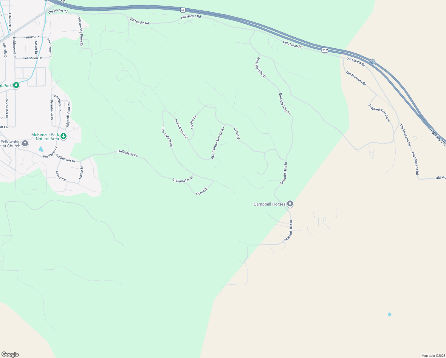 map of restaurants, bars, coffee shops, grocery stores, and more near 4960 Box Canyon Road in Billings