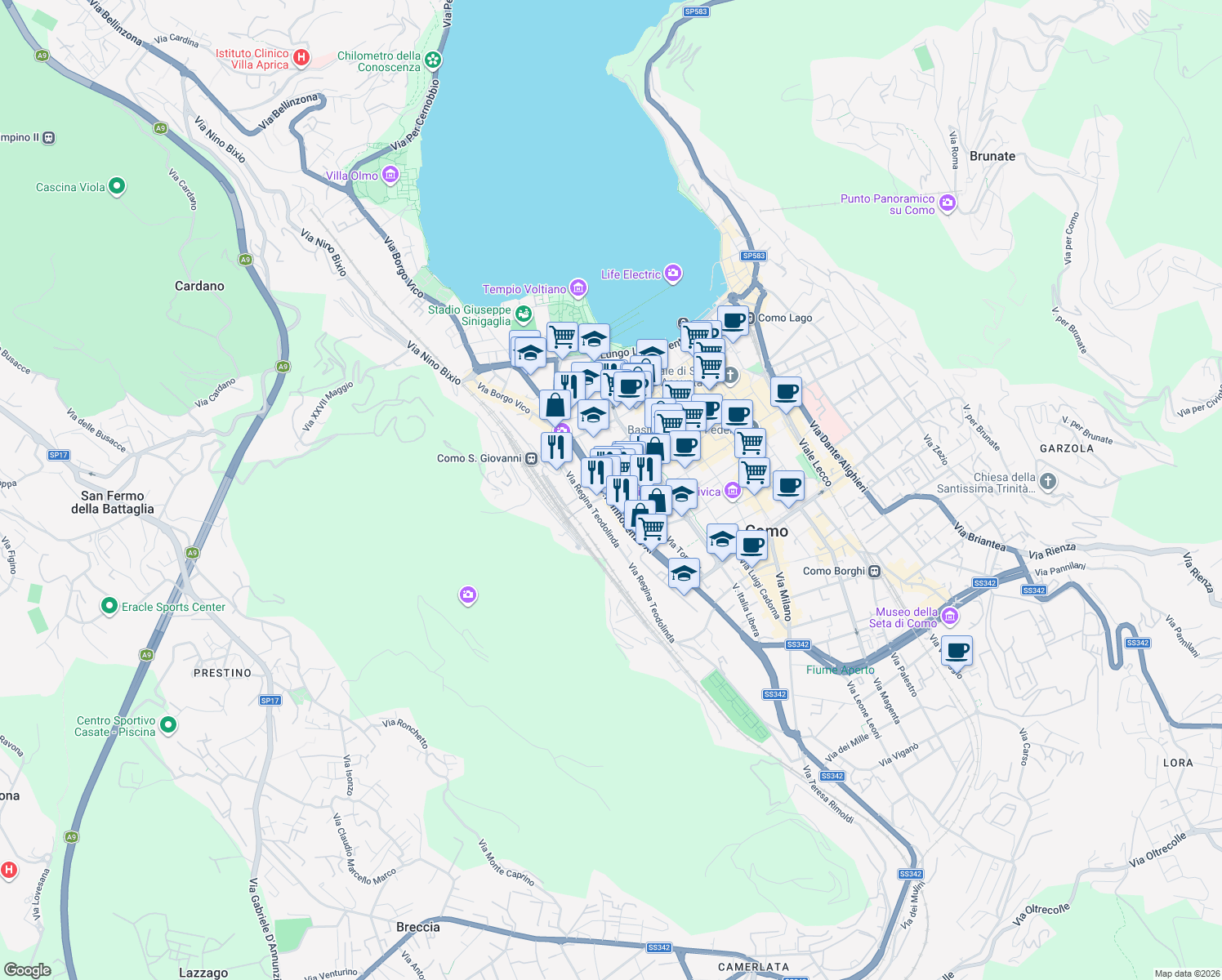 map of restaurants, bars, coffee shops, grocery stores, and more near 13 Via Innocenzo XI in Como