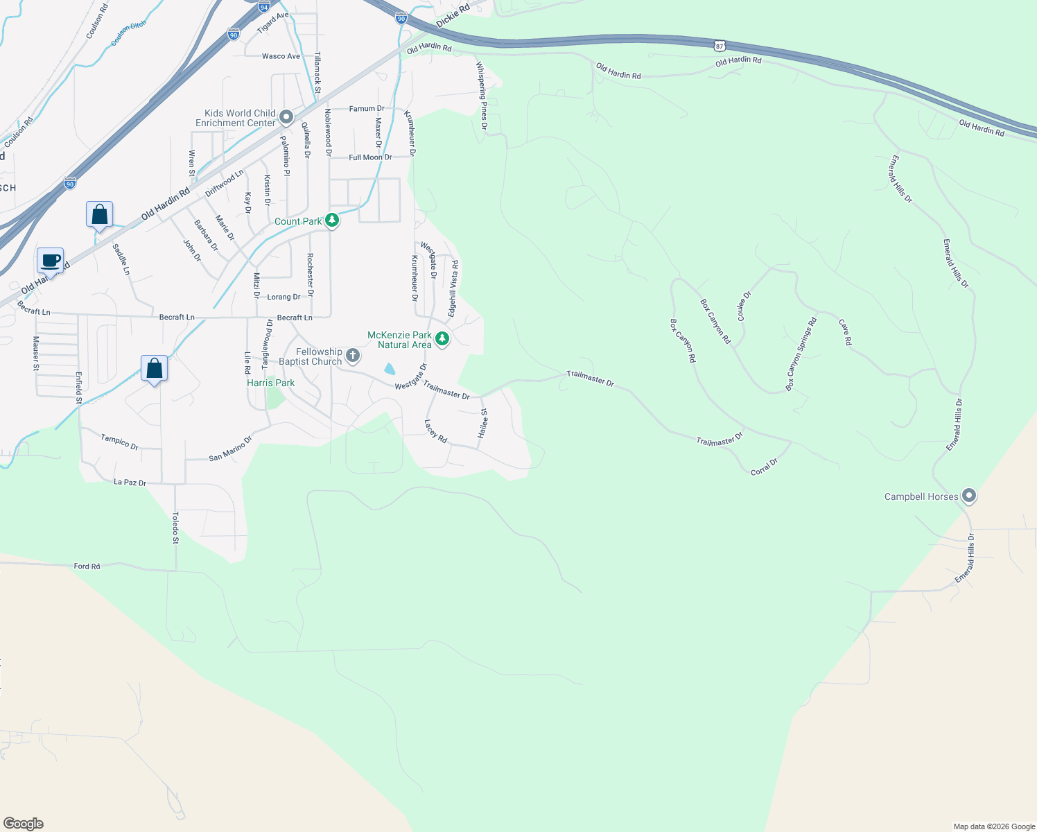 map of restaurants, bars, coffee shops, grocery stores, and more near 620 Summit Ridge Road in Billings