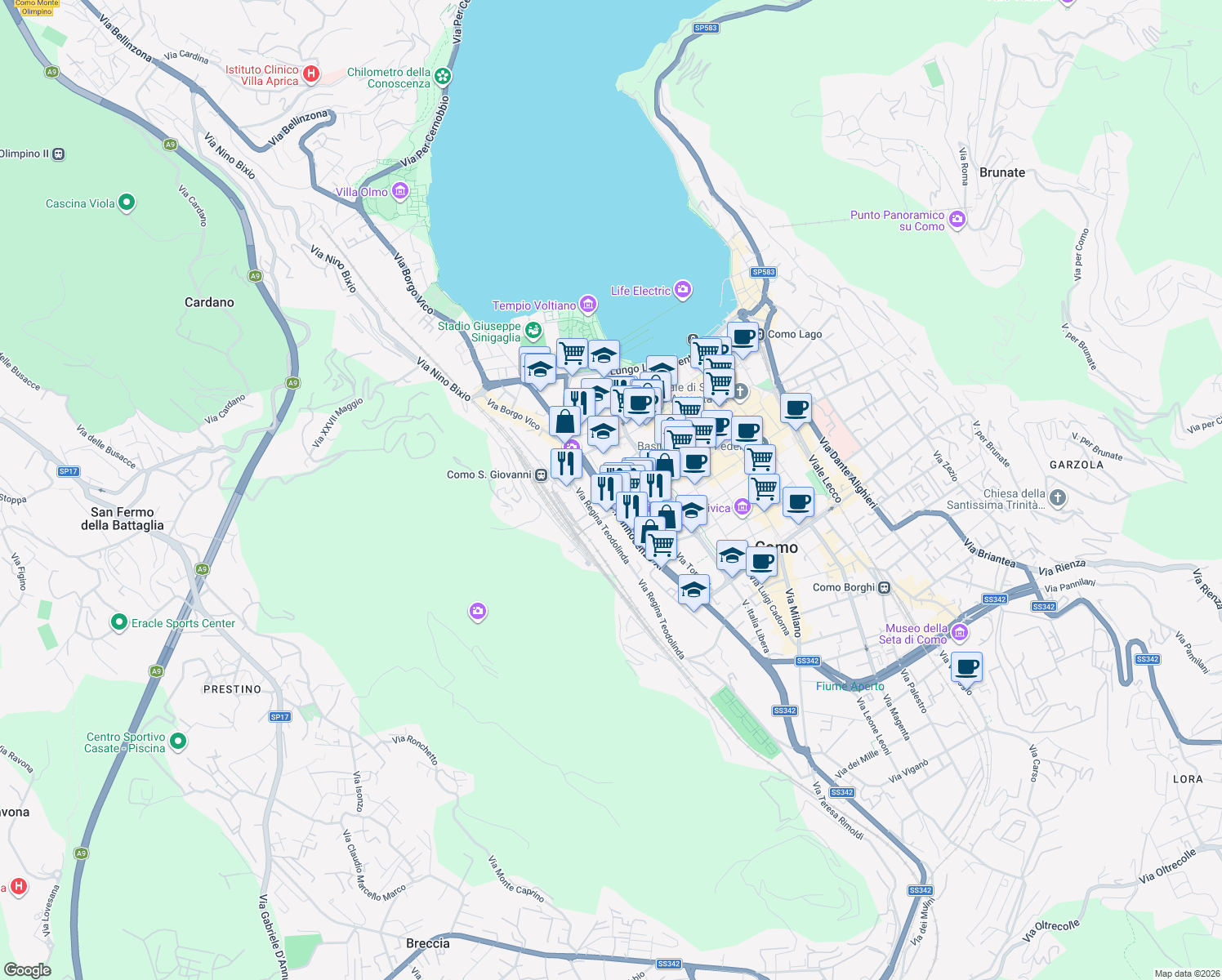 map of restaurants, bars, coffee shops, grocery stores, and more near 13 Via Innocenzo XI in Como