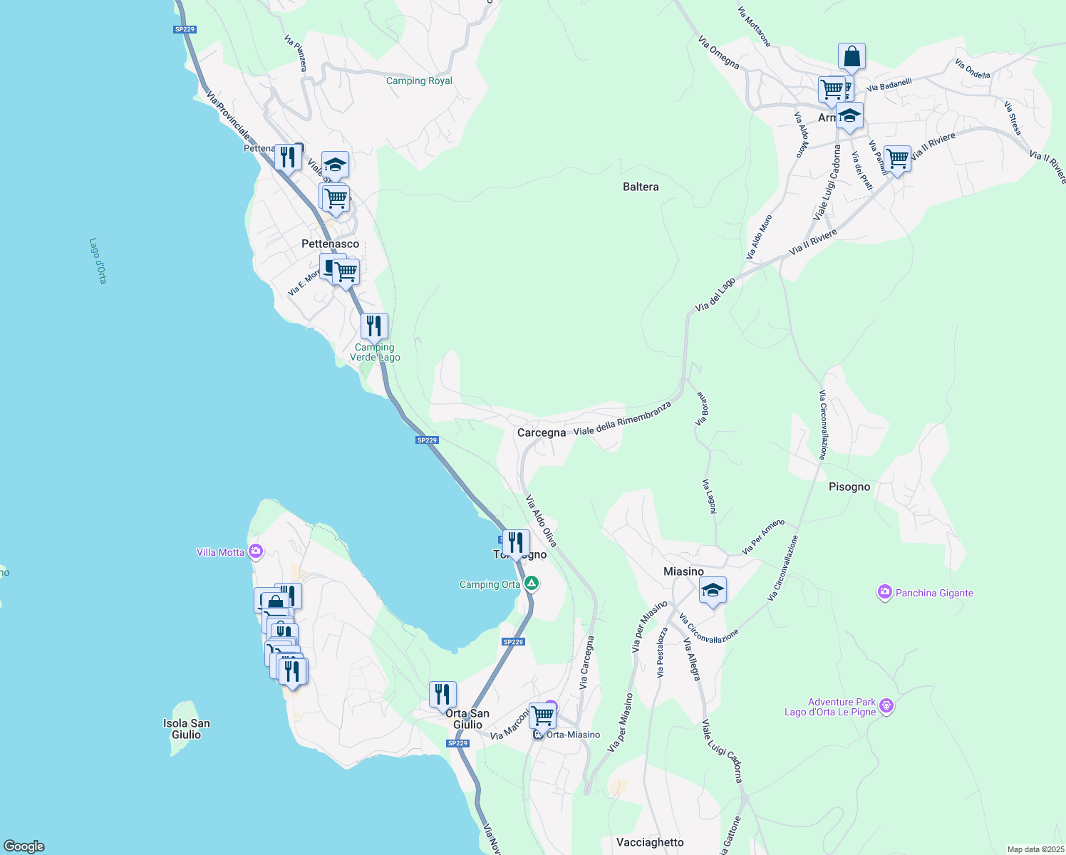 map of restaurants, bars, coffee shops, grocery stores, and more near 2 Piazza Nicolazzi in Carcegna